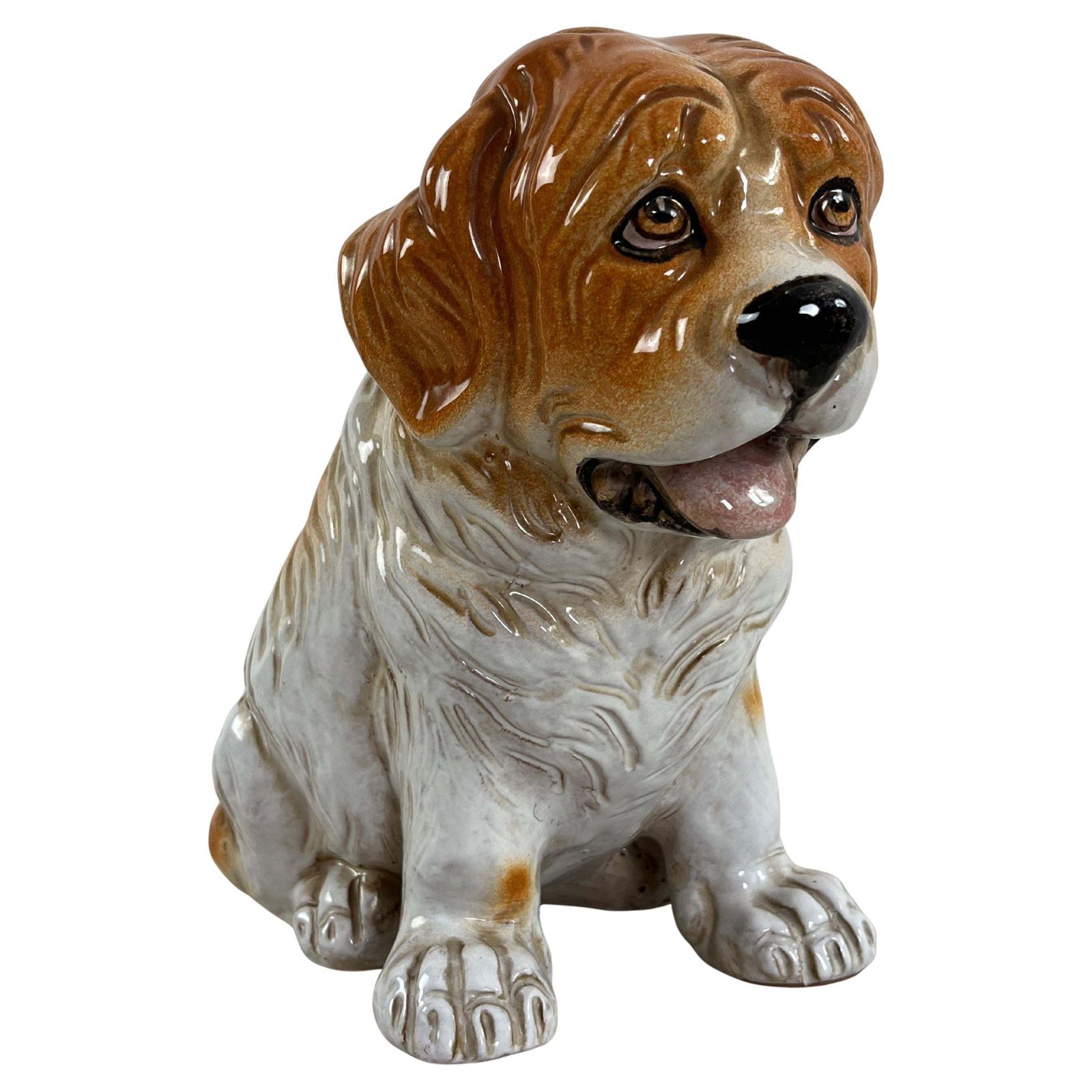Mid Century Glazed Ceramic Puppy Dog, Made In Italy 1960s