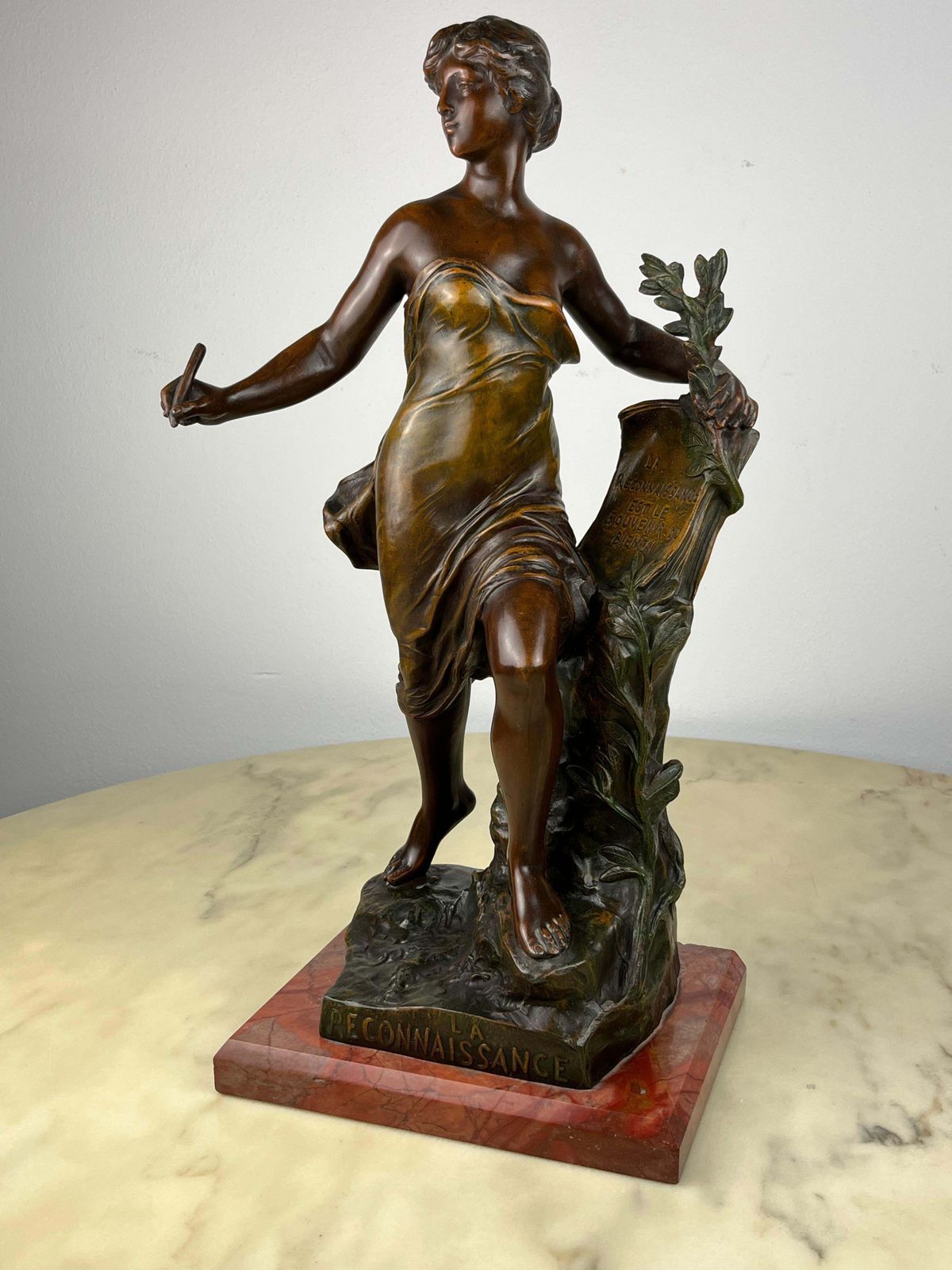 Eugene Marioton '1857 1933', La Reconoissance, Spelter Statue, France, 1930s photo vintage