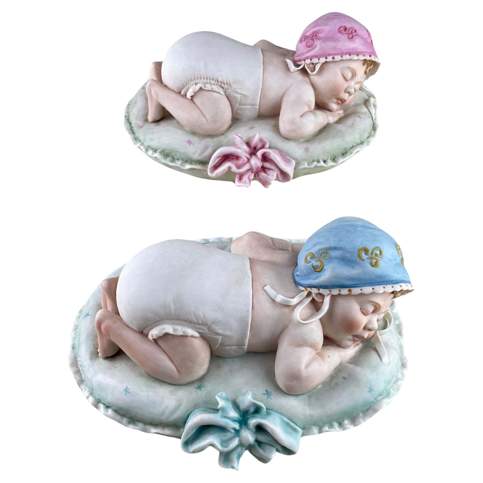 Set Of 2 Capodimonte Principe Porcelain "Sleeping Children" Made In Italy 1980