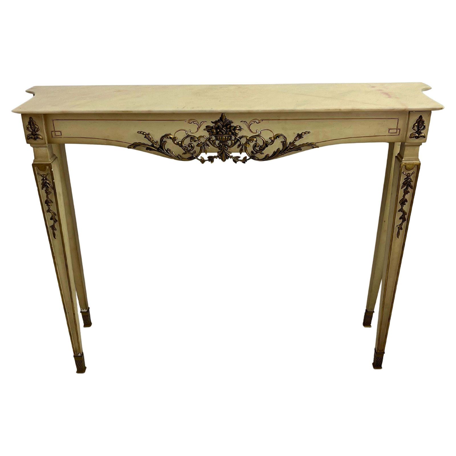 Italian Neoclassical Console In Lacquered Wood With Marble Top, 1930s