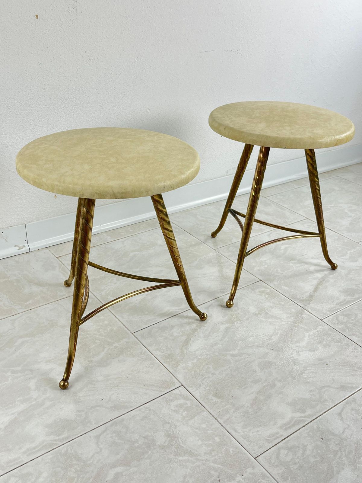 Set Of 2 Mid Century Brass Stools Attributed To Paolo Buffa 1950s photo Furniture
