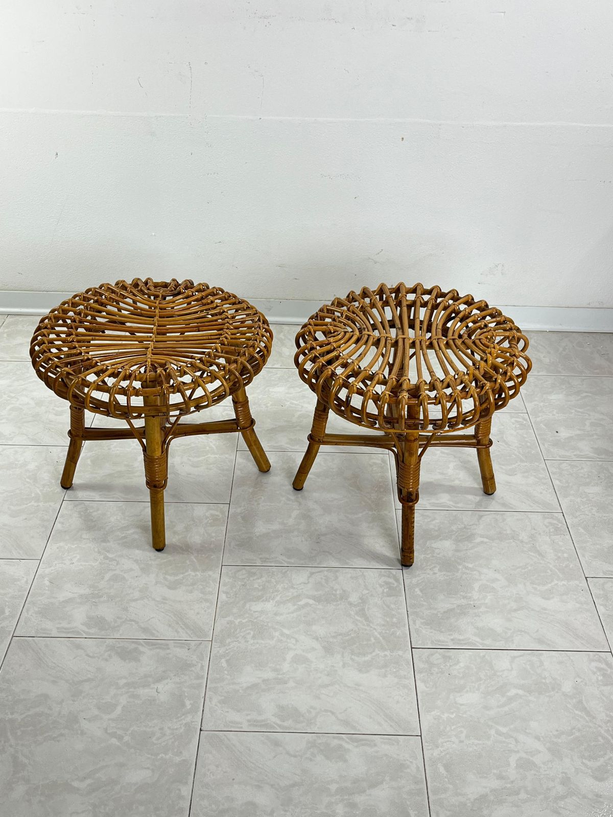 photo furniture Set Of 2 Mid Century Bamboo Stools Attributed To Franco Albini, 1960s