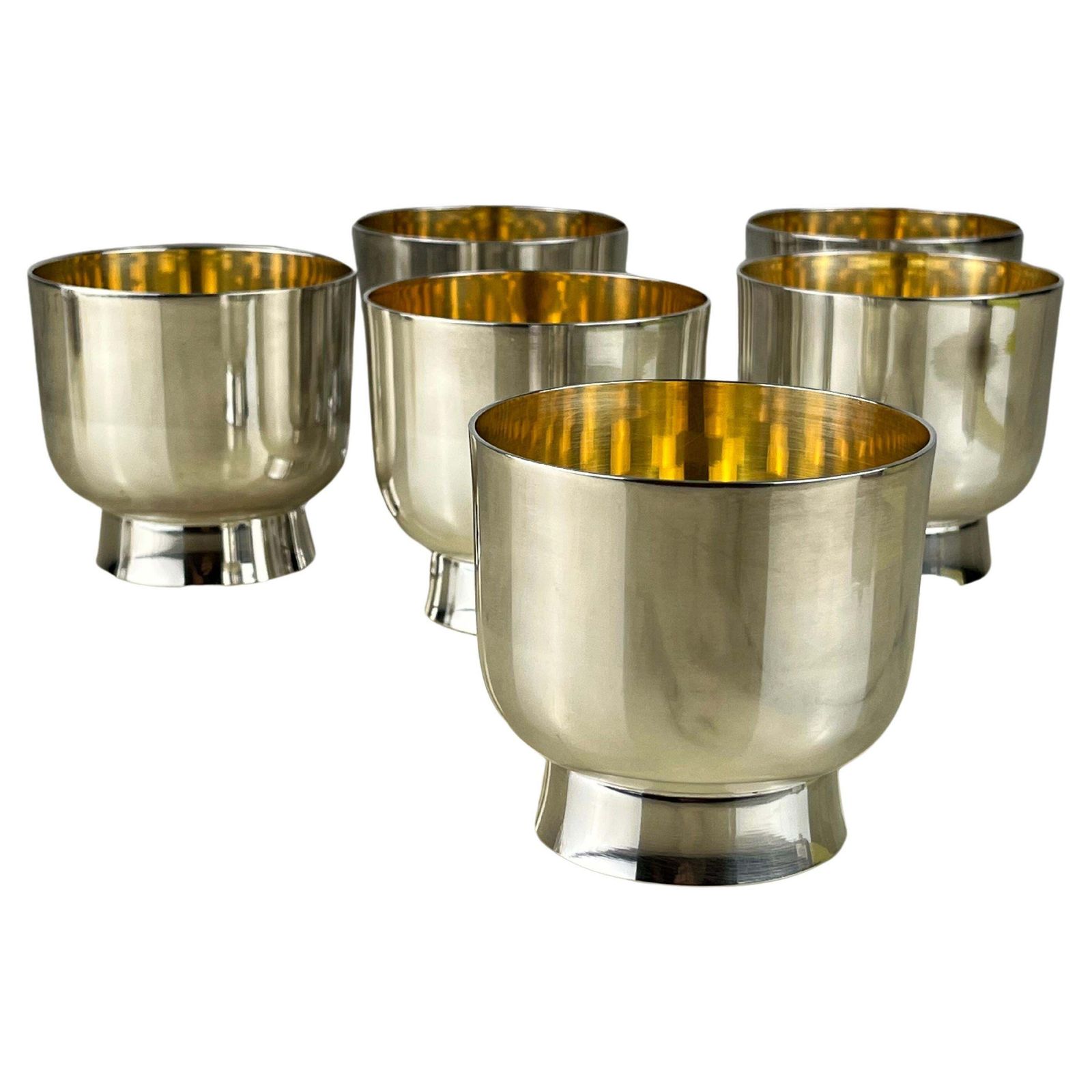 Set Of Six Glasses In 800 Silver With Internal Gilding, Italy, 1980s