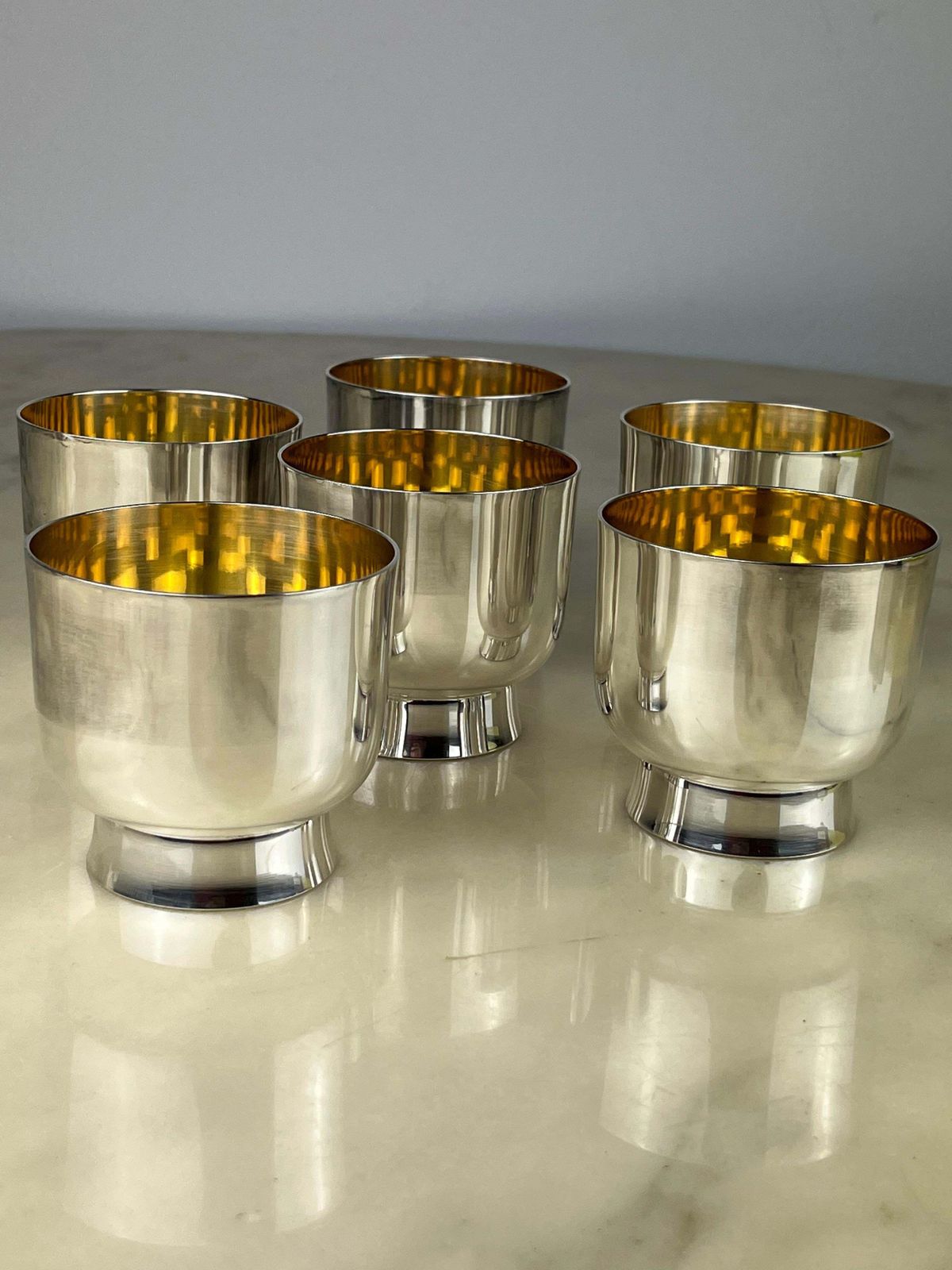 Home Decor Set Of Six Glasses In 800 Silver With Internal Gilding, Italy, 1980s photo