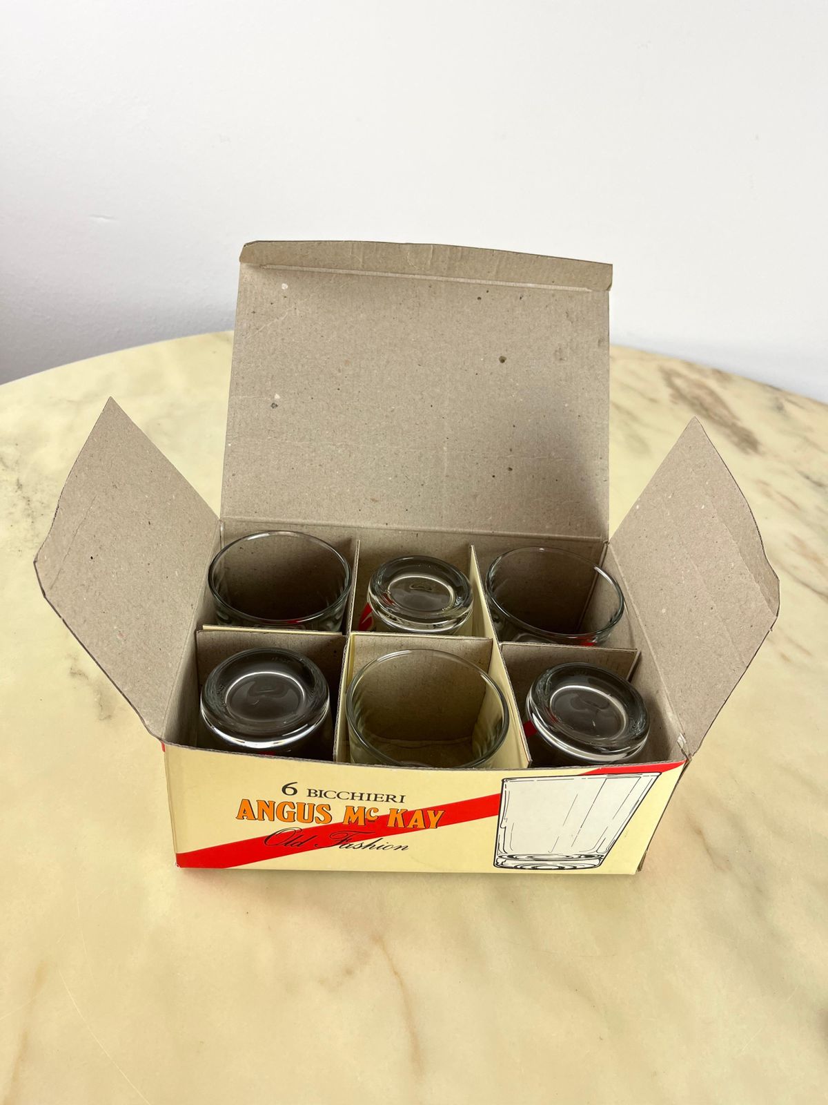 photo furniture Six Vintage Whiskey Glasses, Boxed, Never Used, Augus Mc Kay, 1970