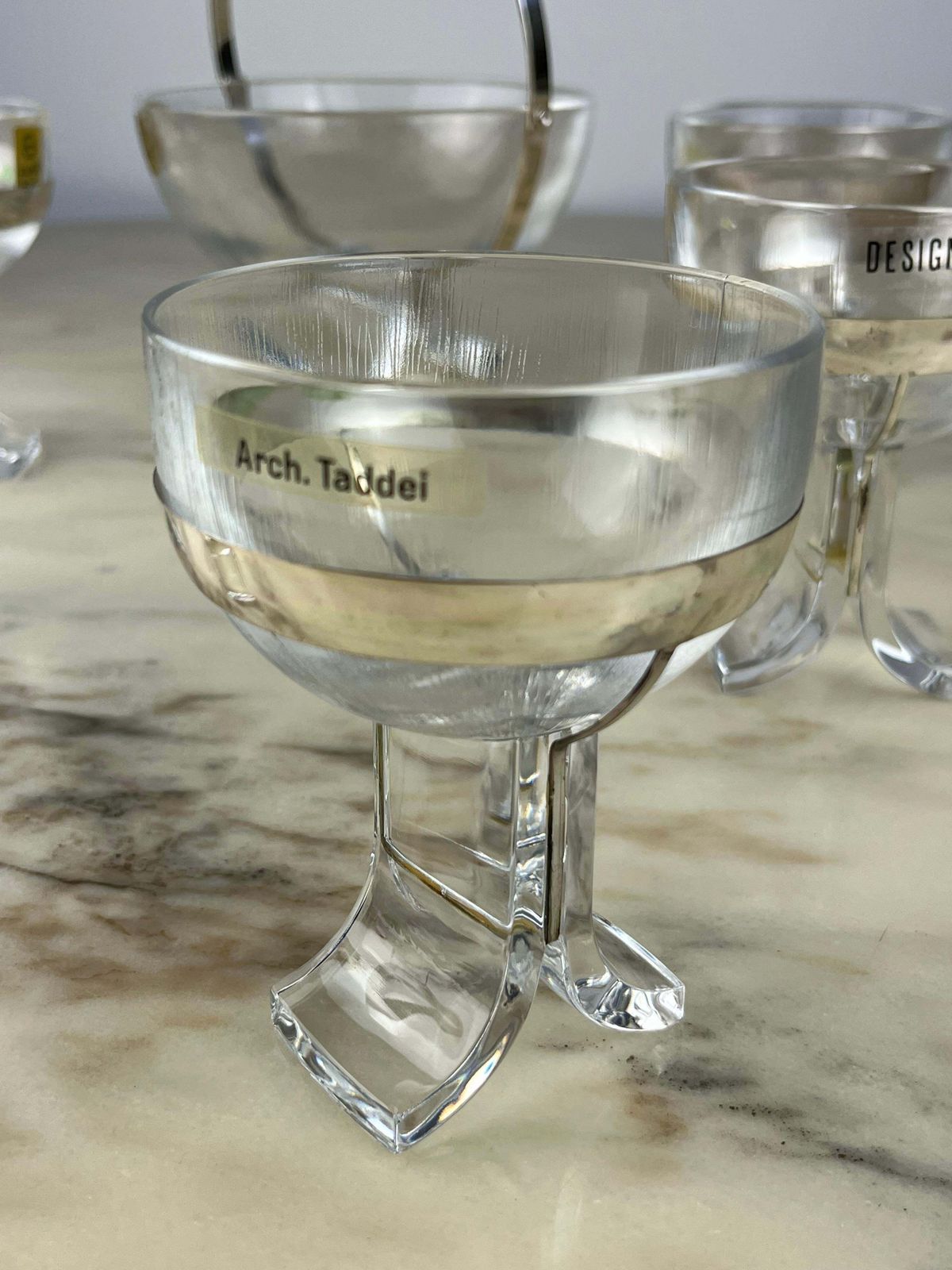 7 Piece Set In Crystal And 800 Silver, Taddei Sestini For Kristall Krisla, 1970s photo for sale