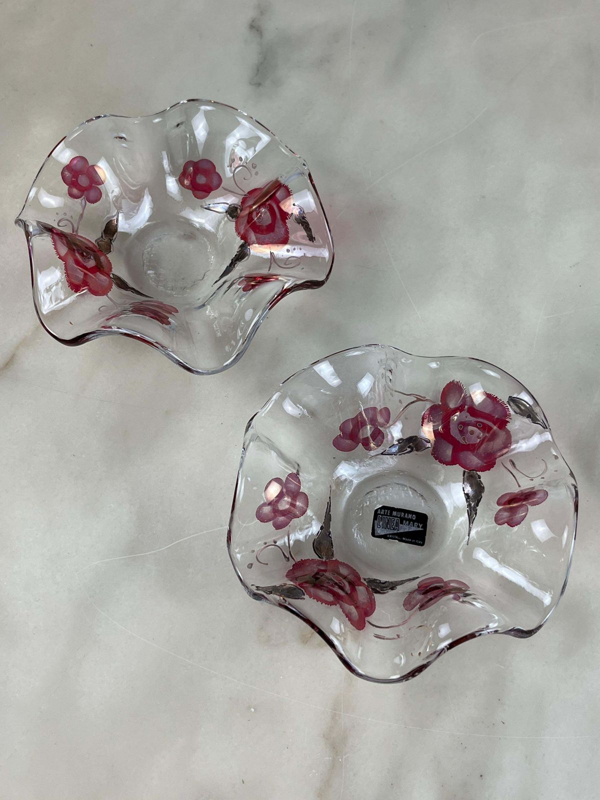 Pair Of Decorated Murano Crystal Ashtrays/Pocket Trays, Italy, 1960s photo furniture