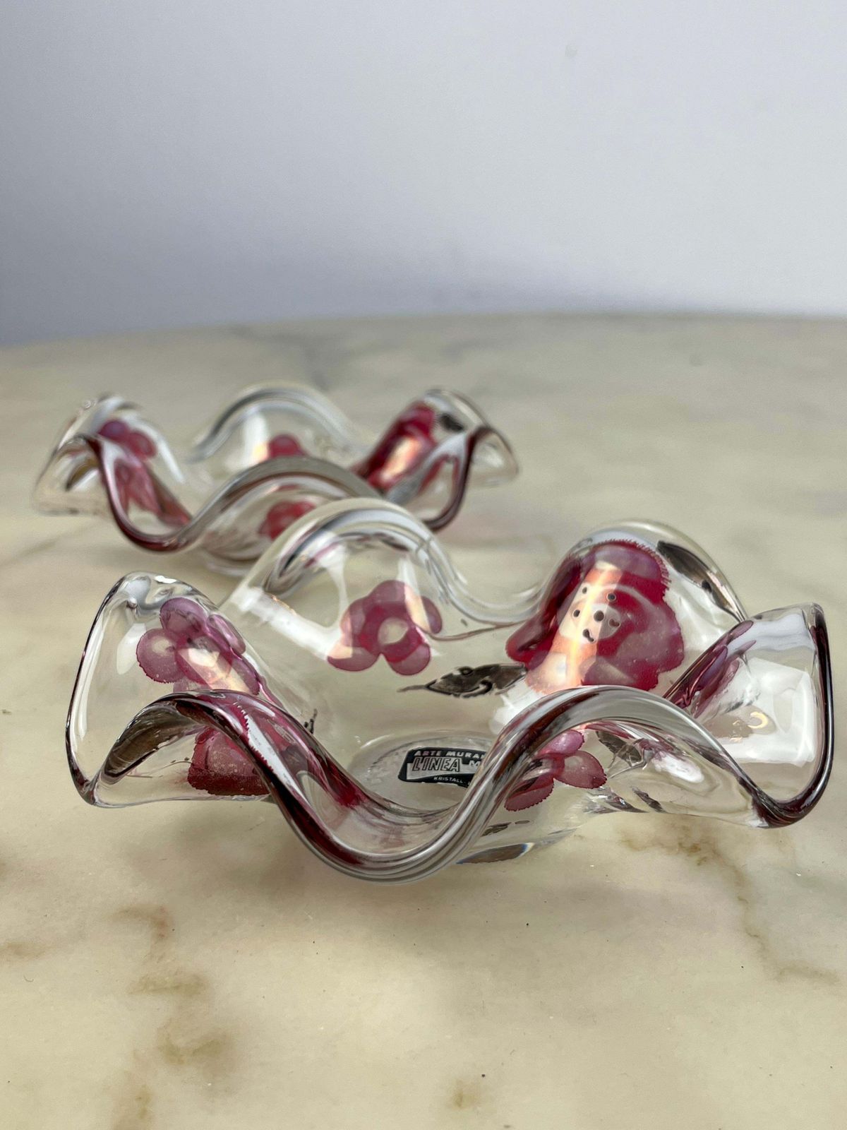 Pair Of Decorated Murano Crystal Ashtrays/Pocket Trays, Italy, 1960s photo 299.0