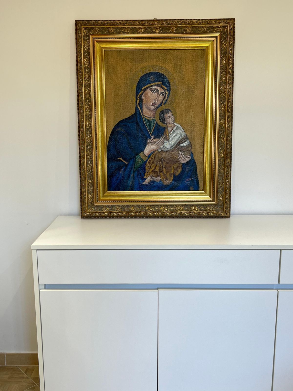 Painted Icon Depicting Notre Dame Du Perpétuel Secours Oil On Jute Anvas, 1960s photo for sale