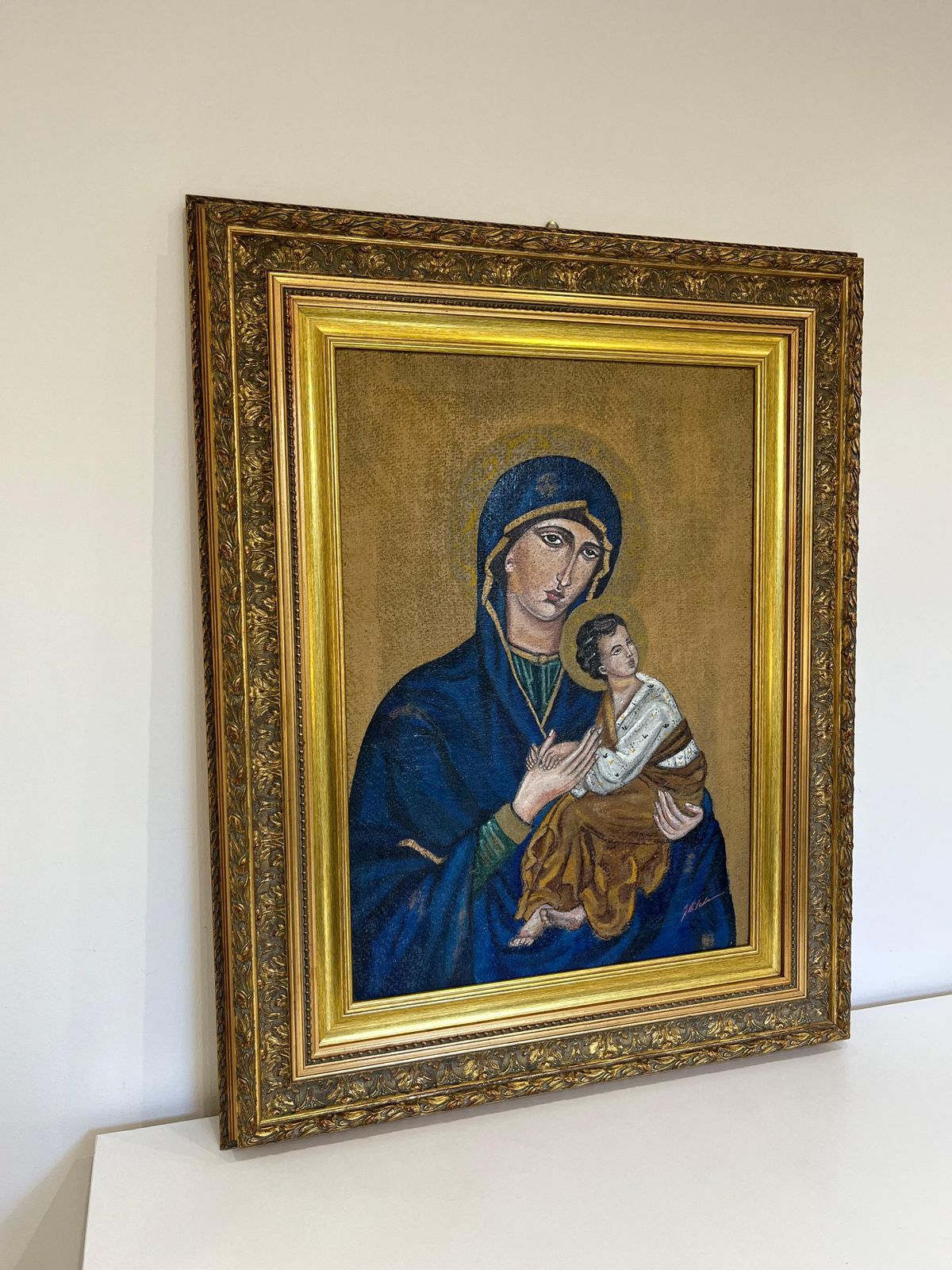 Painted Icon Depicting Notre Dame Du Perpétuel Secours Oil On Jute Anvas, 1960s photo 1025.0