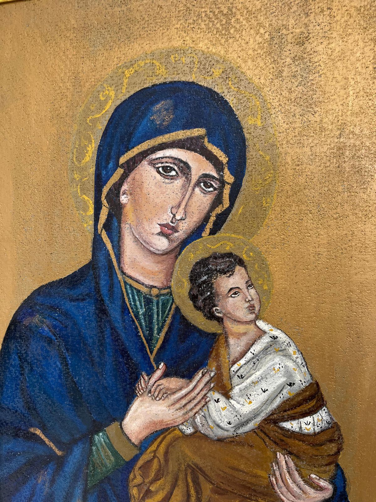 Painted Icon Depicting Notre Dame Du Perpétuel Secours Oil On Jute Anvas, 1960s photo vintage
