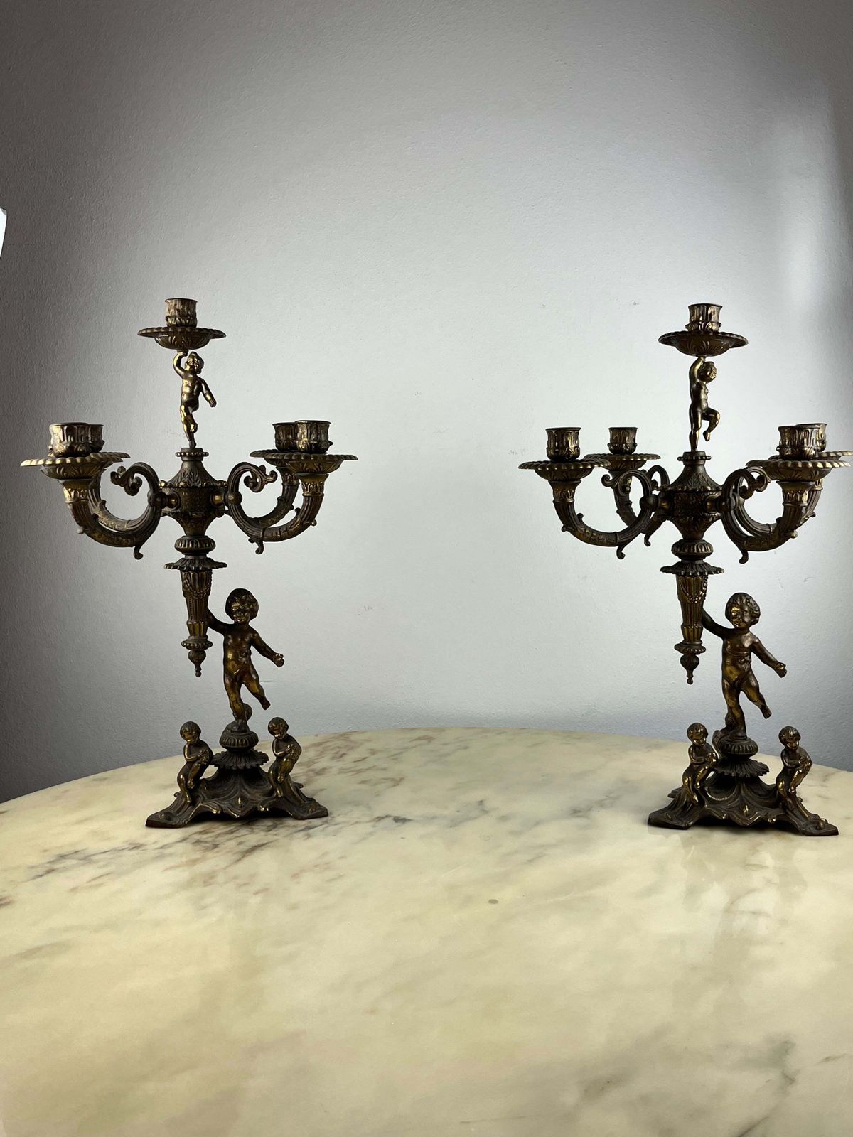 Pair Of 5 Flame Bronze Candelabra, Italy, 1960s photo furniture