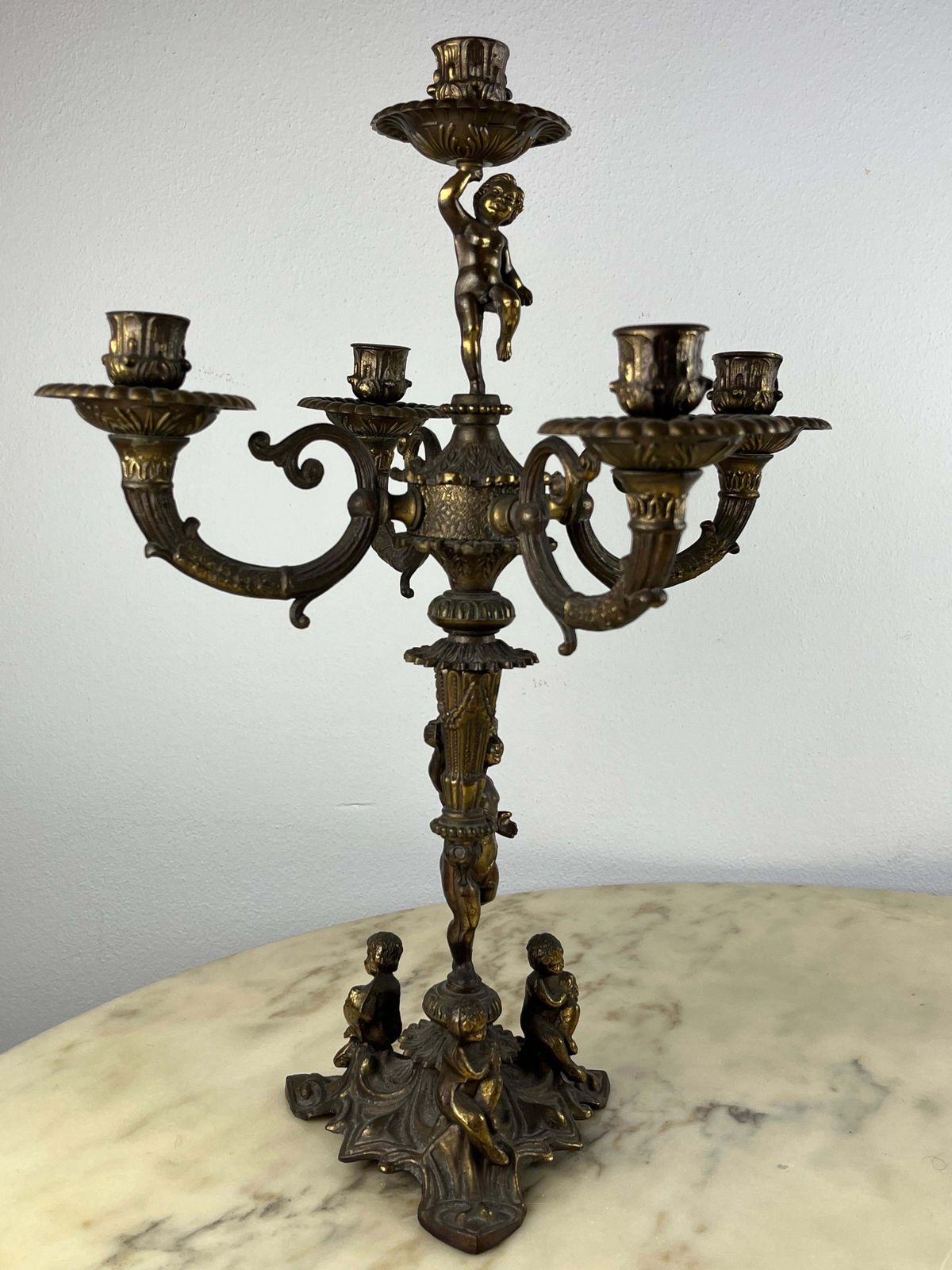Pair Of 5 Flame Bronze Candelabra, Italy, 1960s photo vinterior