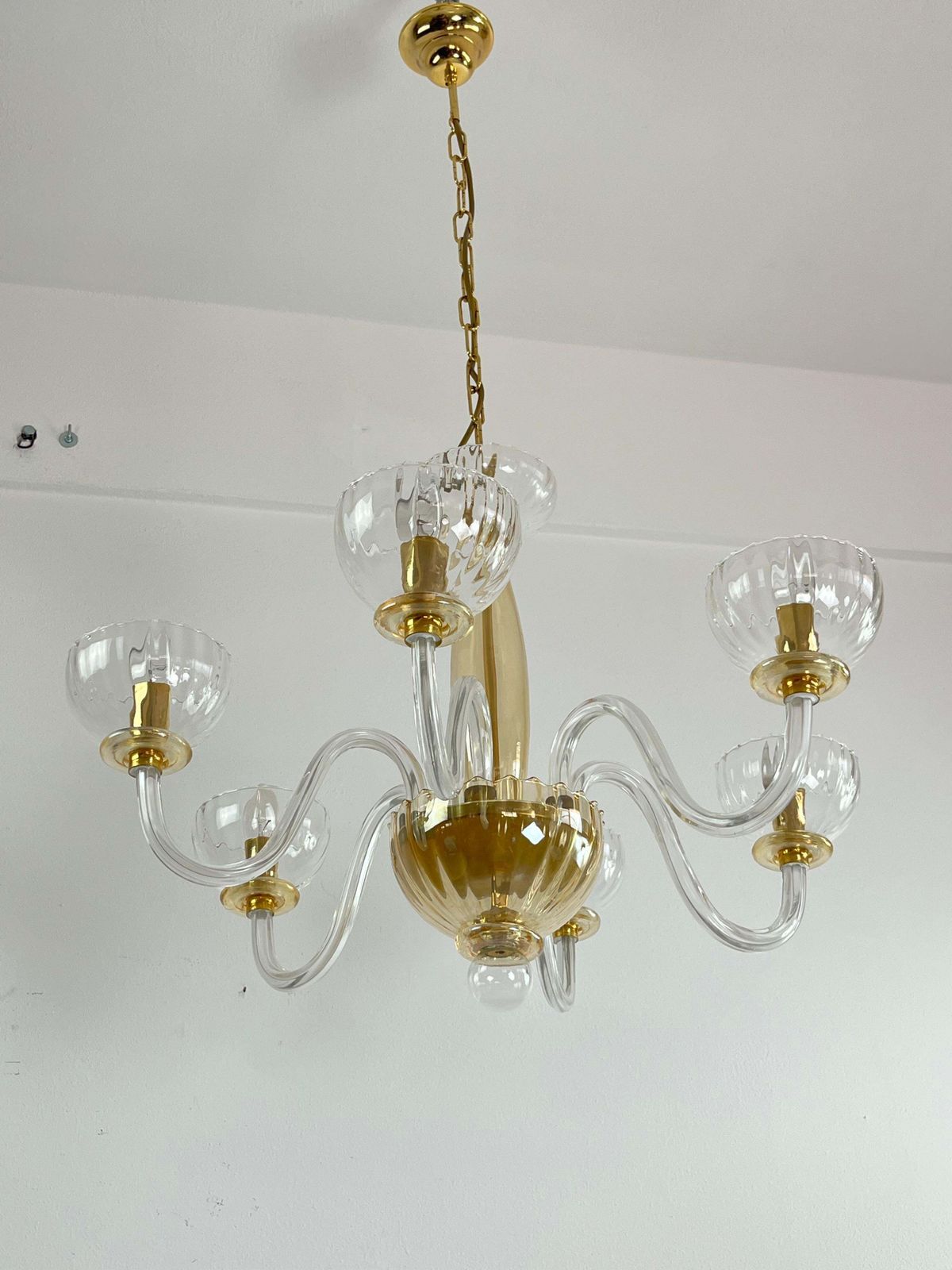 photo for sale 6 Light Handmade Murano Glass Chandelier "Maestri Muranesi" 1980s