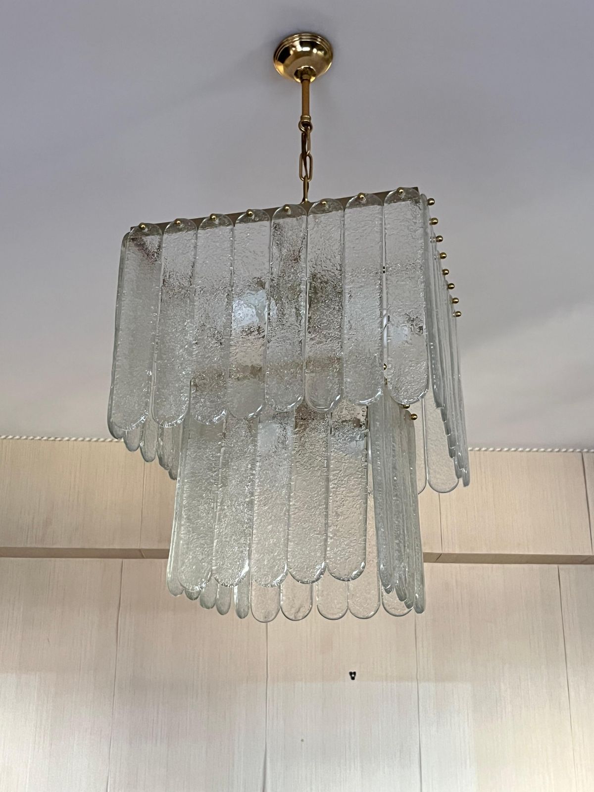 Set Of 2 Mid Century Monumental Murano Glass And Brass Chandeliers, 1960s photo buy