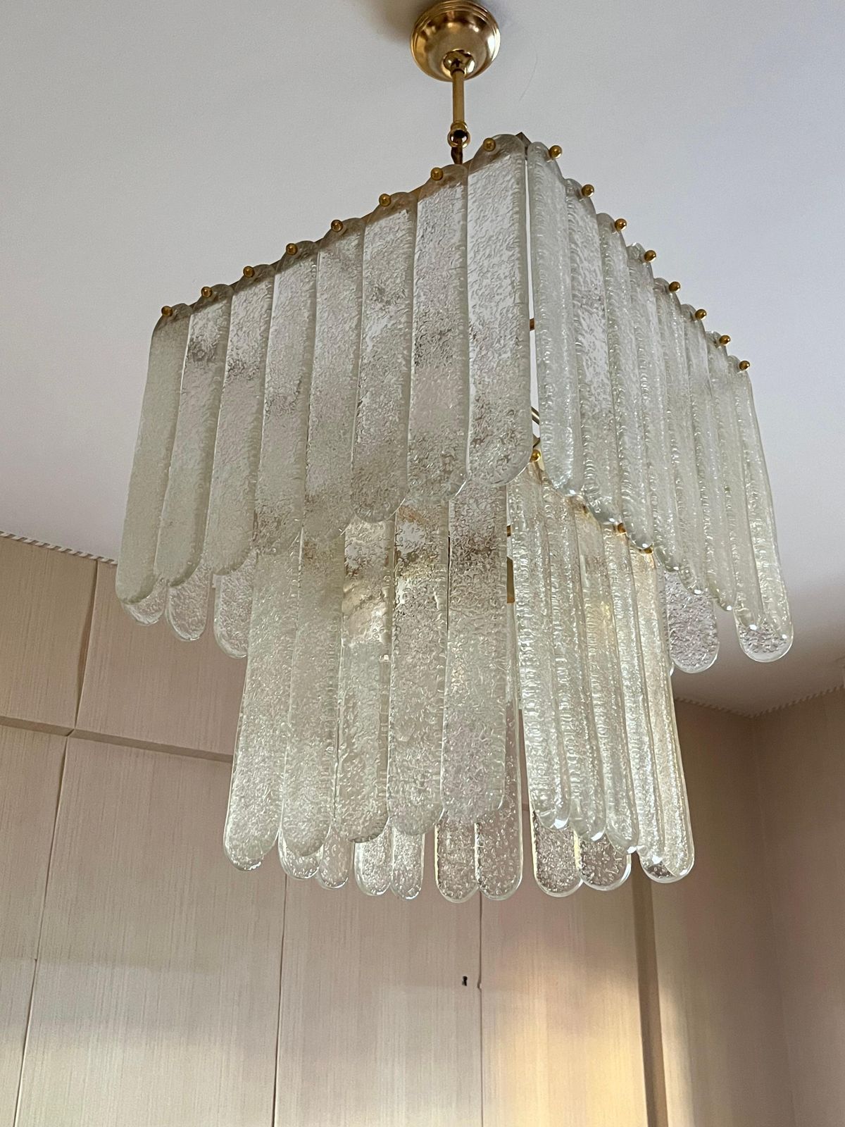 4696.0 Set Of 2 Mid Century Monumental Murano Glass And Brass Chandeliers, 1960s photo