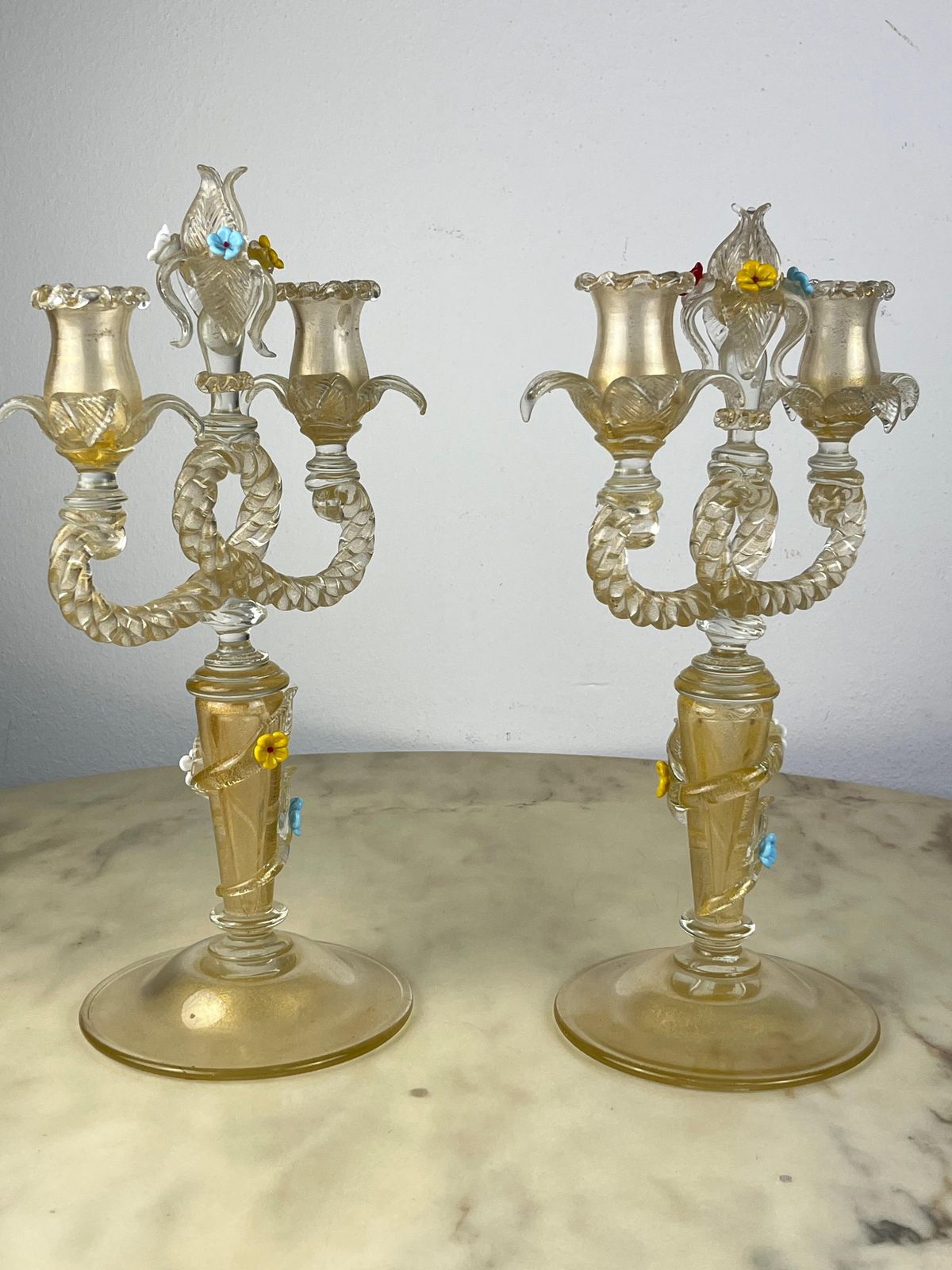 Set Of  2 Barovier & Toso Murano Glass Italian Candelabras 1960s photo buy