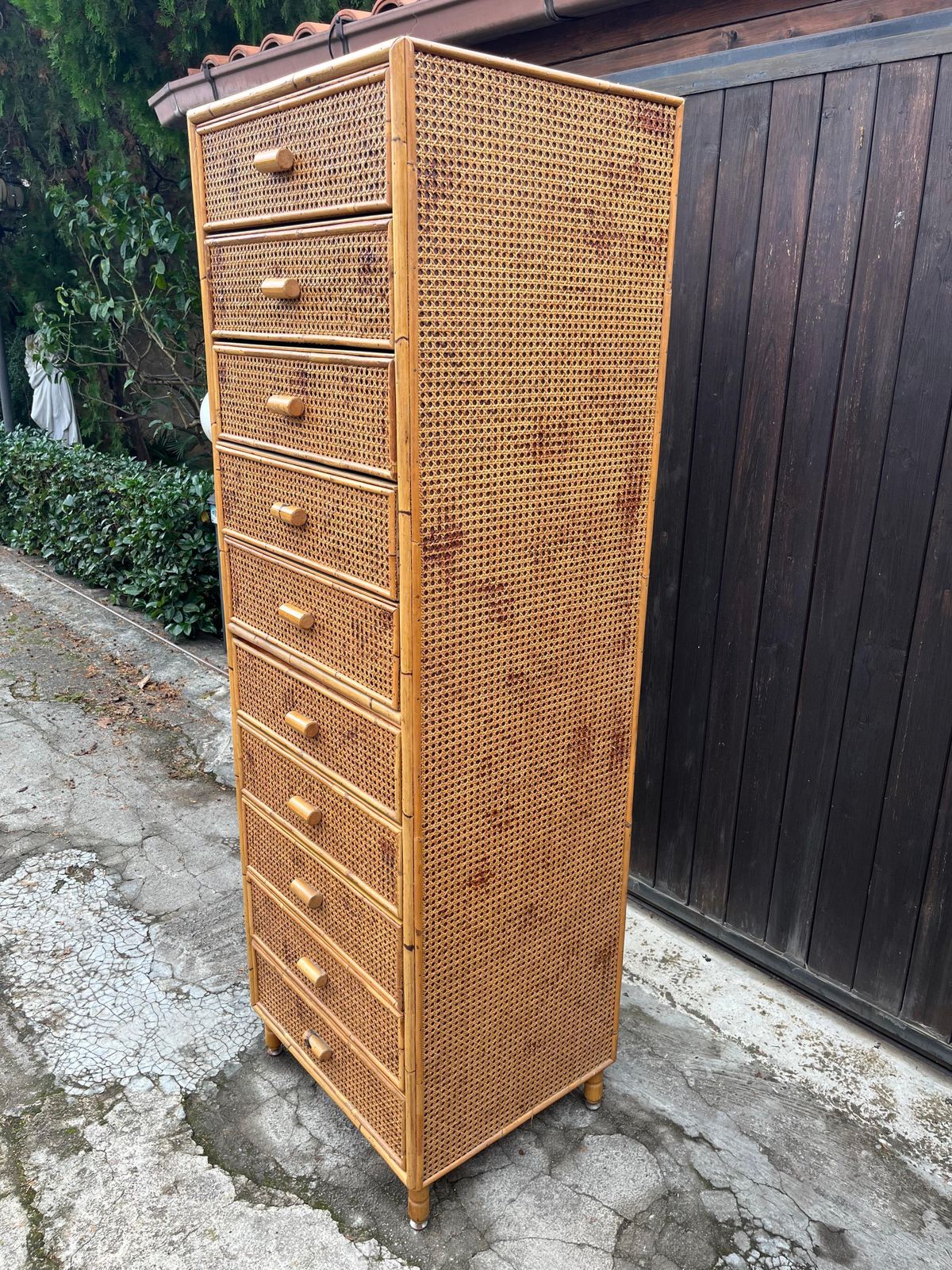 Mid Century Italian 10 Drawer Rattan And Bamboo Chest Of Drawers, 1960s photo furniture