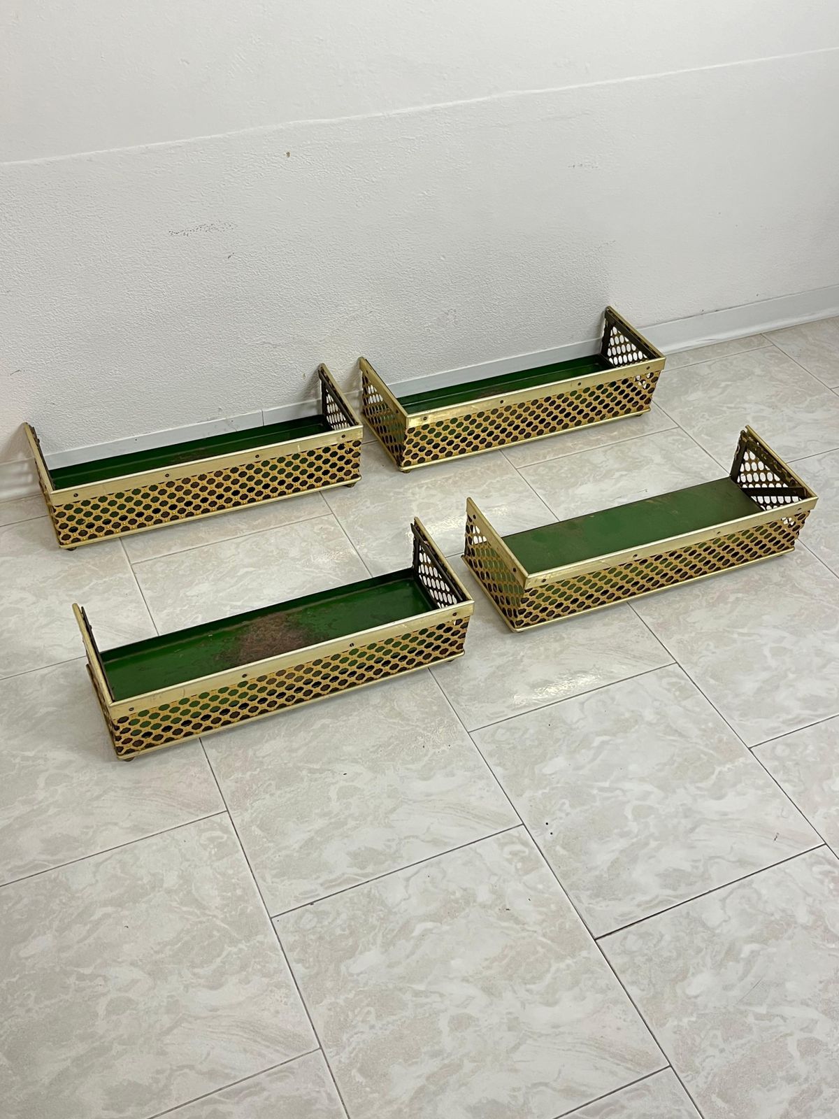 Set Of 4 Mid Century  Brass Covered Planters 1950s photo furniture