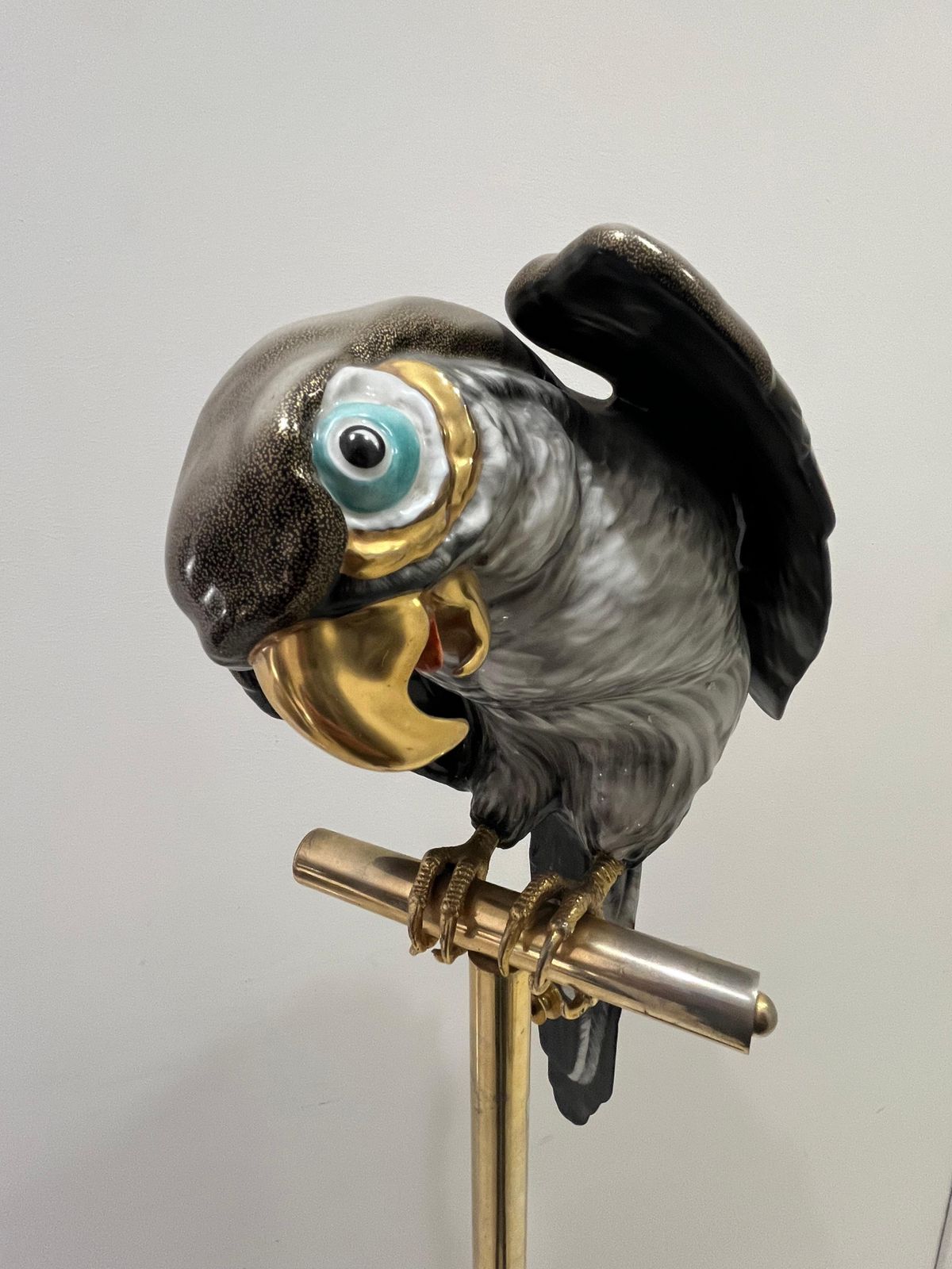 Mid Century Ceramic Parrot And Brass Perch, Made In Italy, 1960s photo furniture