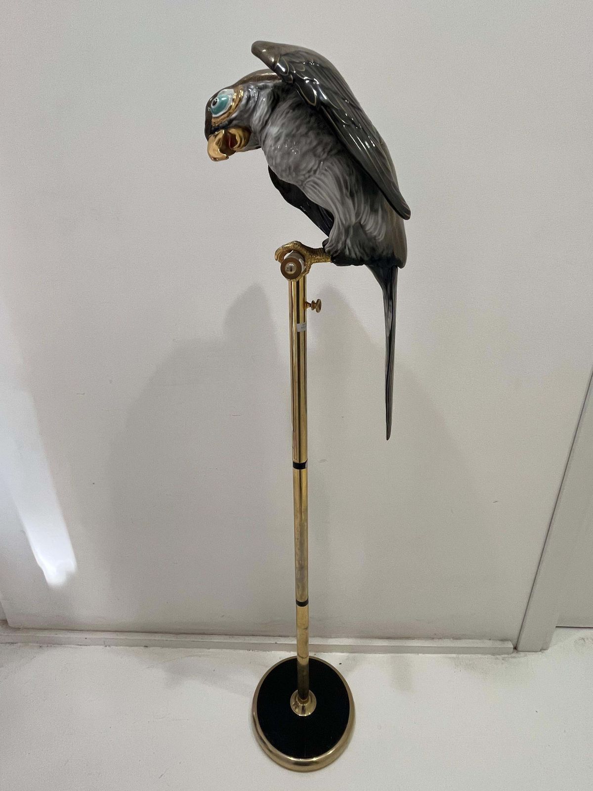 Mid Century Ceramic Parrot And Brass Perch, Made In Italy, 1960s photo Art