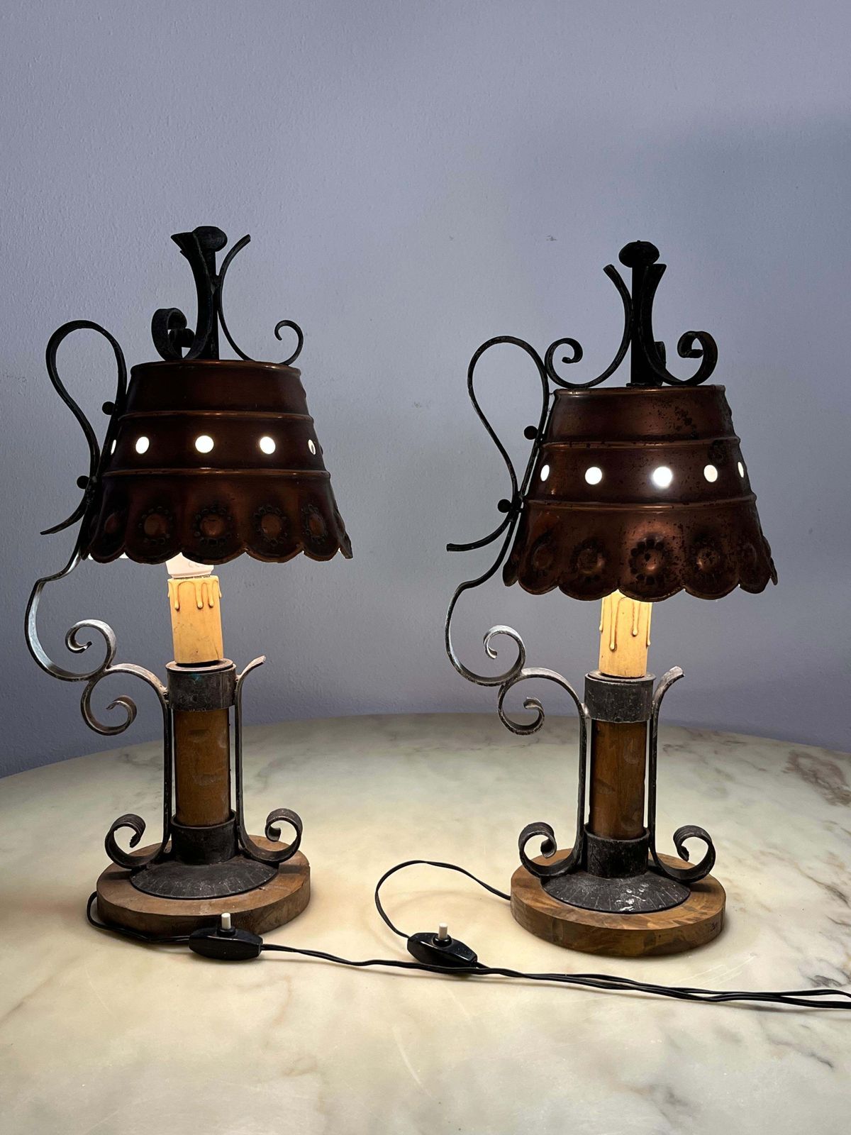 Set Of 2 Mid Century Brutalist Style Table Lamps Italian Design 1960s photo for sale