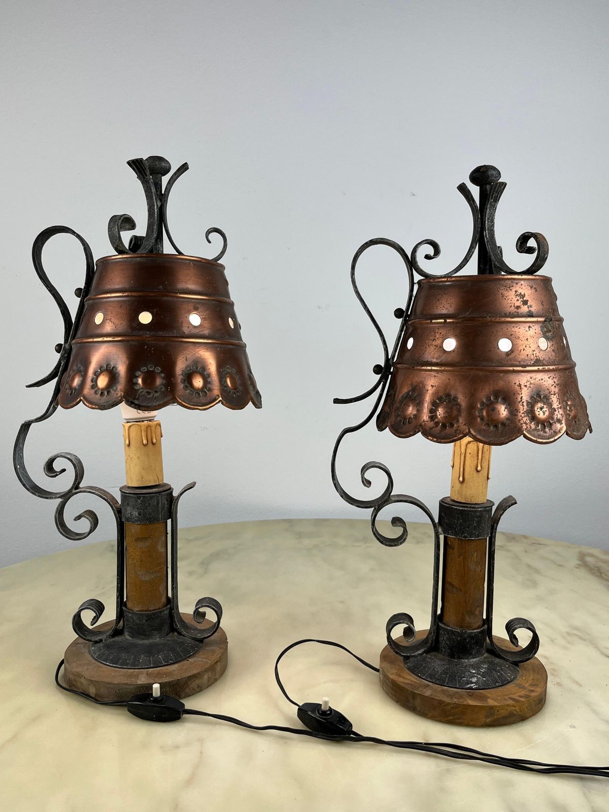 photo for sale Set Of 2 Mid Century Brutalist Style Table Lamps Italian Design 1960s