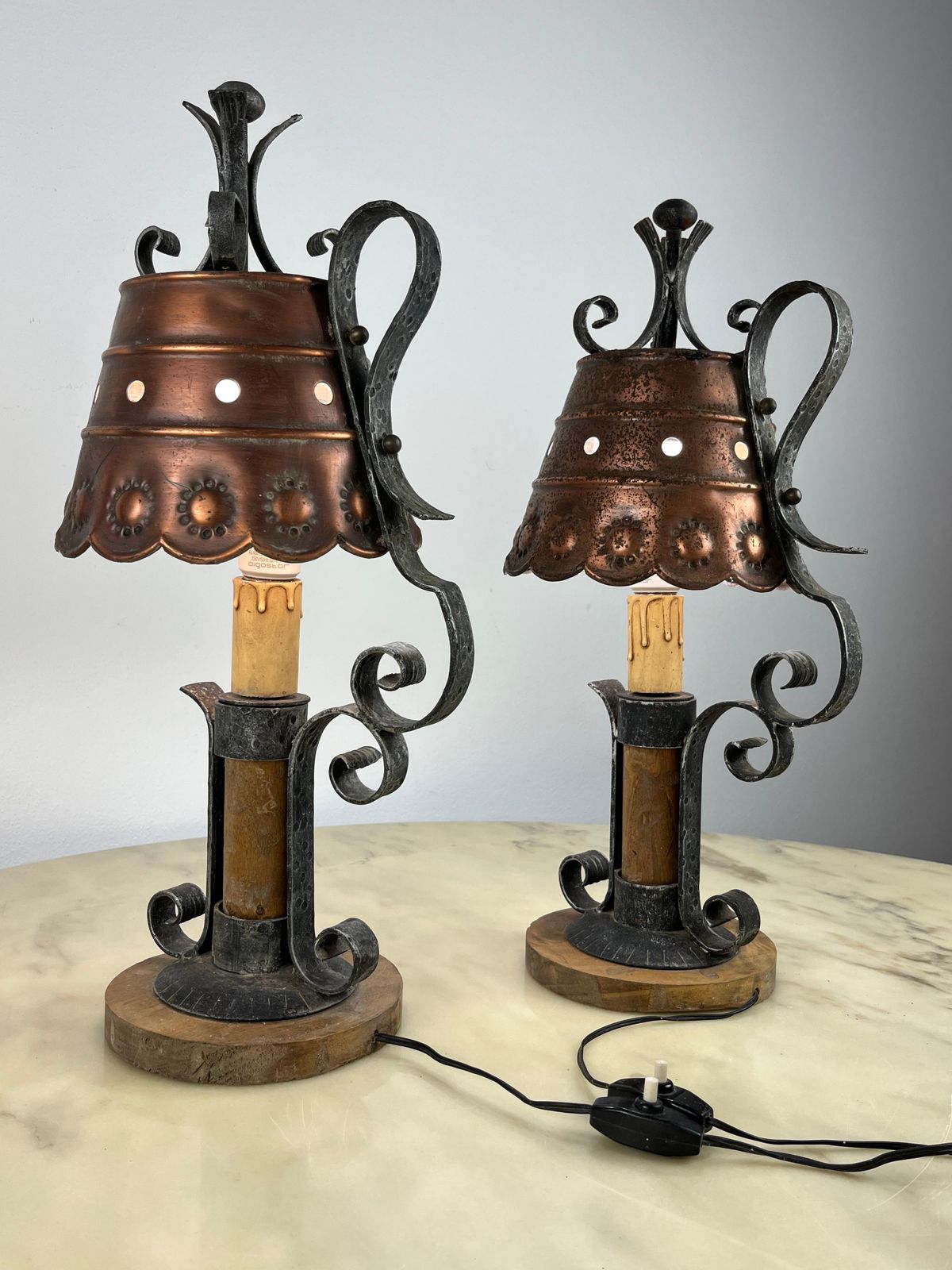 photo vinterior Set Of 2 Mid Century Brutalist Style Table Lamps Italian Design 1960s