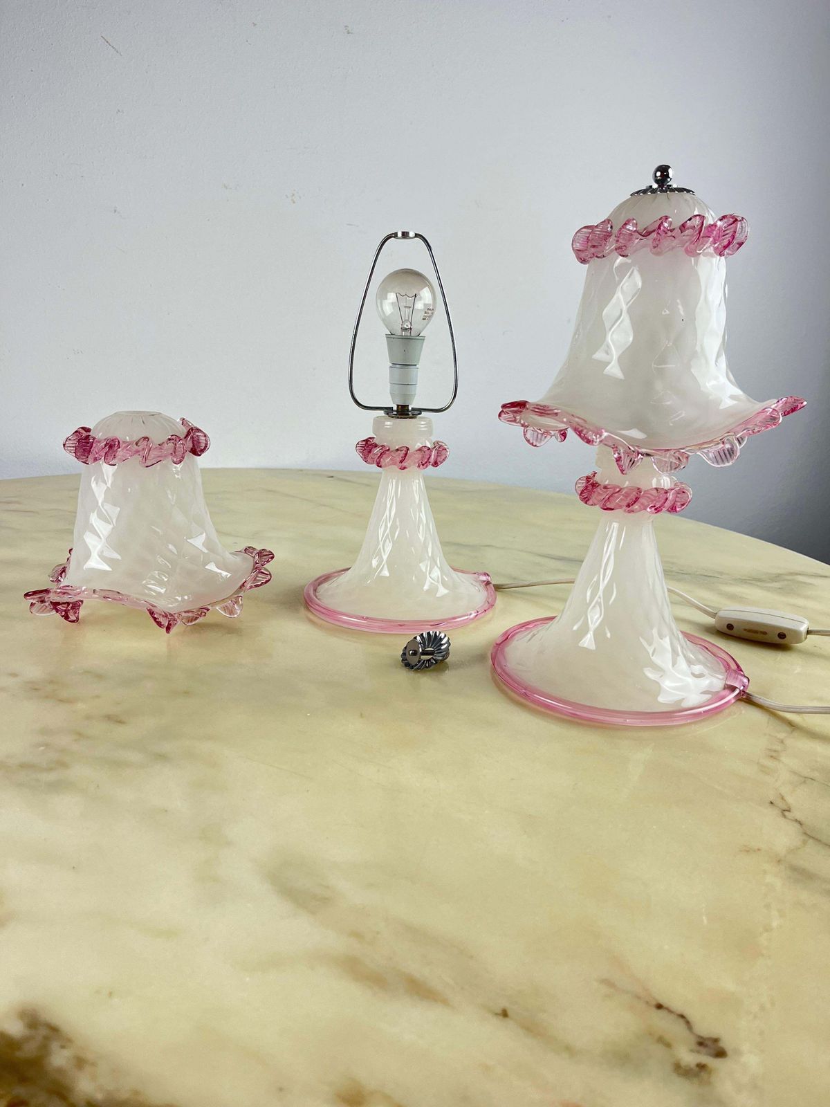 Pair Of Murano Glass Bedside Lamps, Italy, 1980s photo vintage