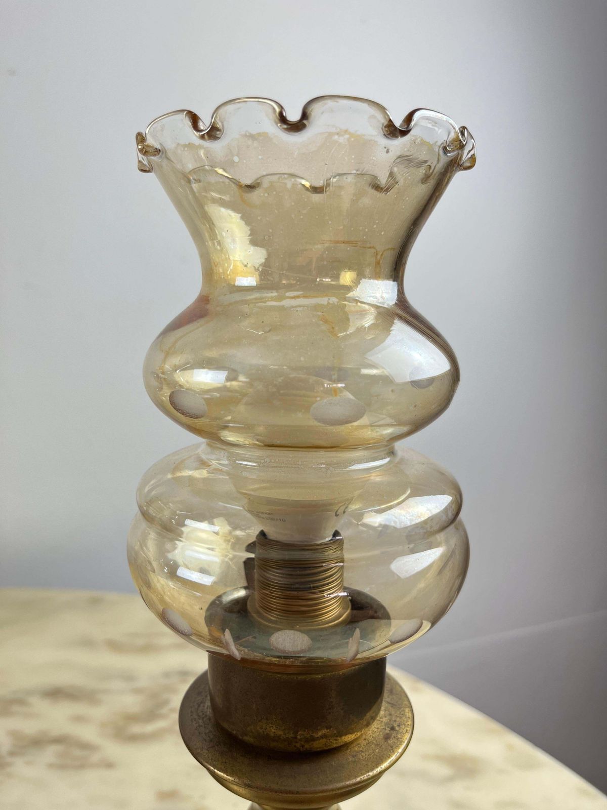 Pair Of Italian Bedside Table Lamps In Brass And Glass 1980s photo Lighting