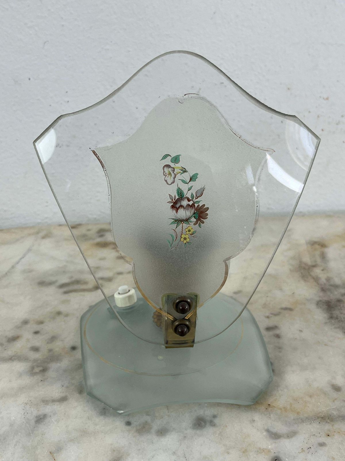 Set Of 2 Glass And Brass Bedside Lamps, In The Style Of Pietro Chiesa, 1950s photo for sale