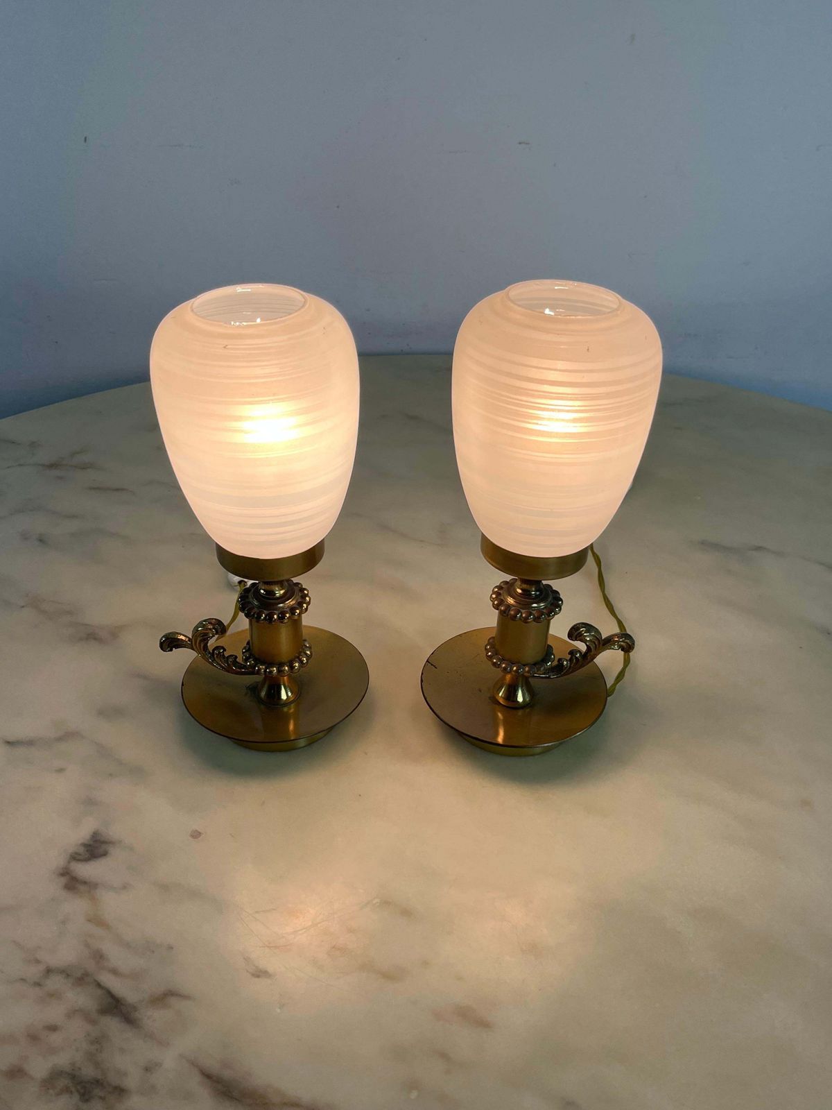 Set Of 2 Mid Century Brass And Murano Glass Table Lamps 1960s photo for sale