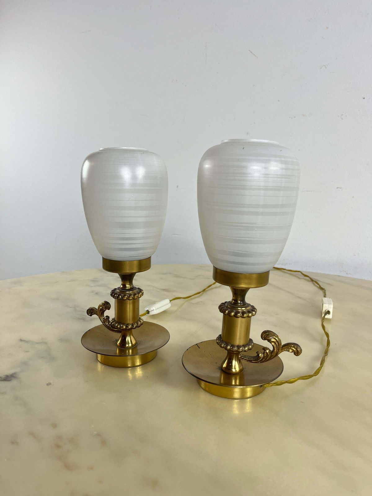 Set Of 2 Mid Century Brass And Murano Glass Table Lamps 1960s photo vinterior