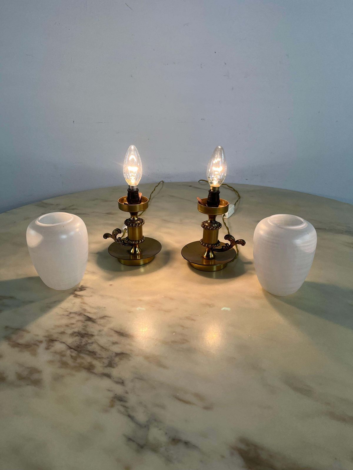 Set Of 2 Mid Century Brass And Murano Glass Table Lamps 1960s photo buy