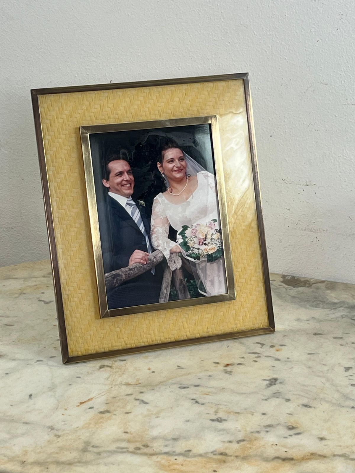 photo buy Large Mid Century Italian Rattan And Brass Photo Holder, 1960s