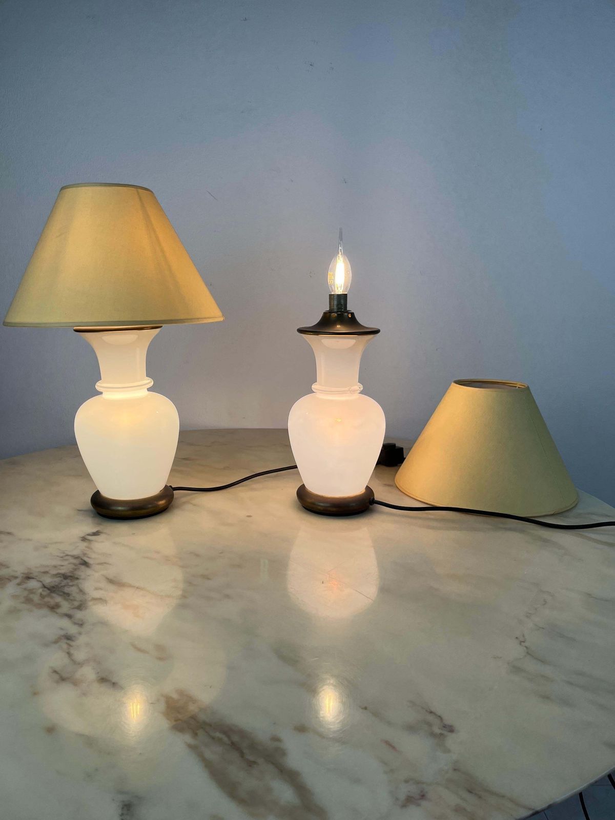 Set Of 2 Murano Glass And Brass Table Lamps, F. Fabbian, Italy, 1970s photo buy