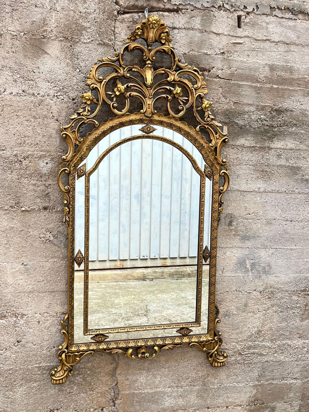 Large Mid Century French Golden Wood Wall Mirror, 1950s photo Home Decor