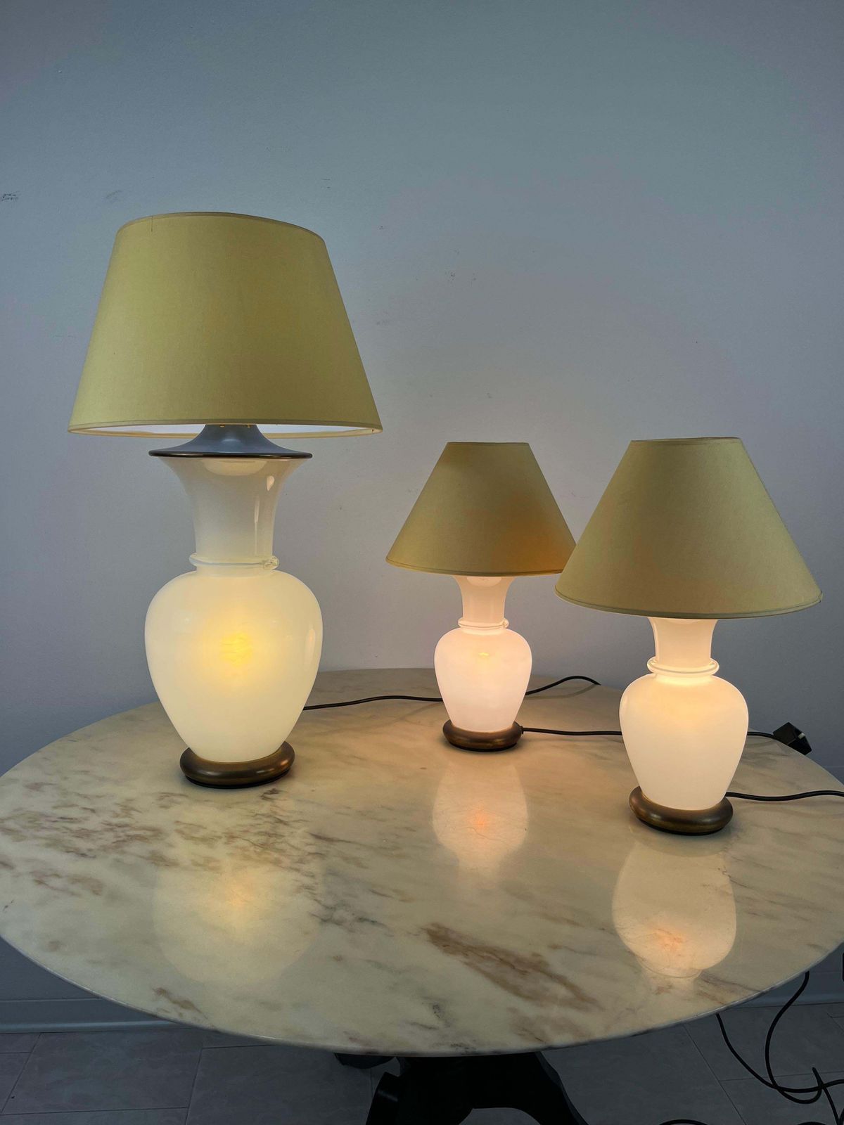 Set Of 3 Murano Glass And Brass Table Lamps, F. Fabbian, Italy, 1970s photo furniture