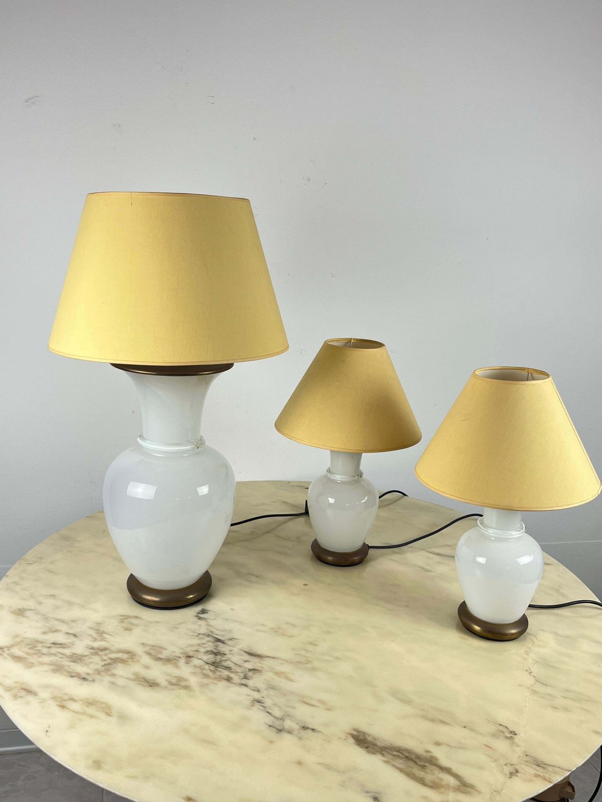 Set Of 3 Murano Glass And Brass Table Lamps, F. Fabbian, Italy, 1970s photo for sale