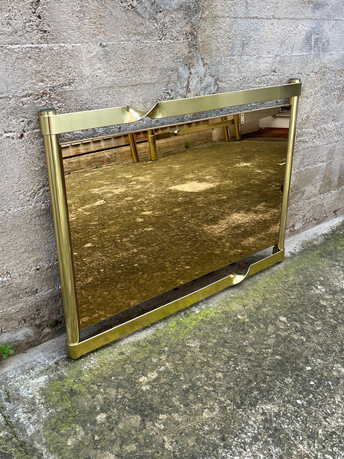 Large Brass Wall Mirror By Luciano Frigerio, Italian Design 1970s photo 4952.0