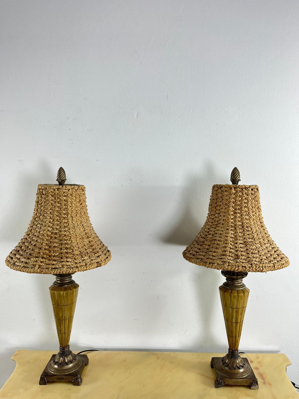 Set Of 2 Big Vintage Rattan Table Lamps In The Style Of Luciano Frigerio, 1980s photo vintage