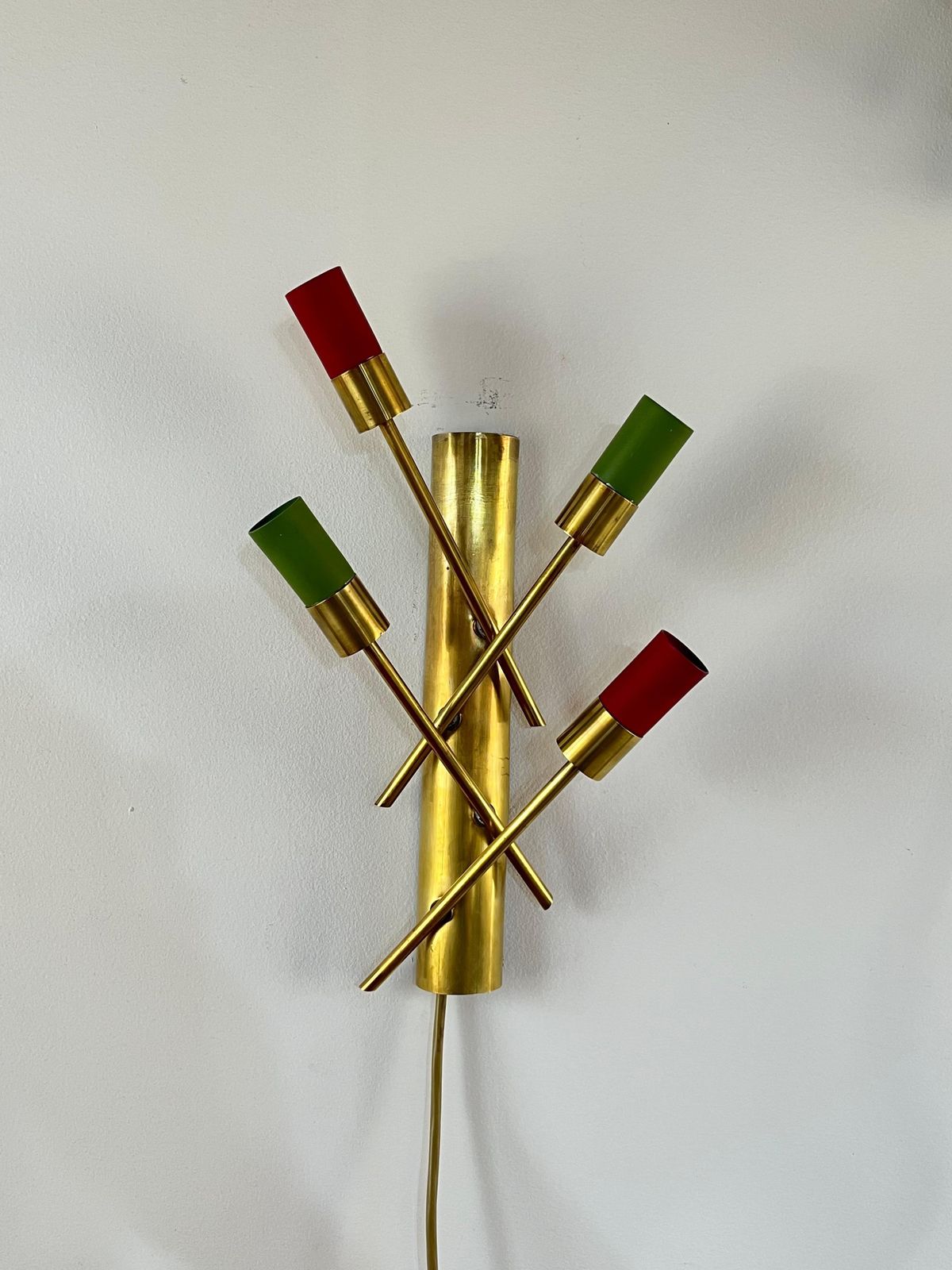 Lrare Pair Of Brass Wall Lamps, 1950s With 4 Lights, Italian Production photo for sale