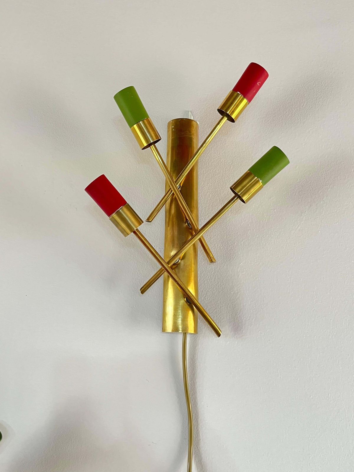 Lrare Pair Of Brass Wall Lamps, 1950s With 4 Lights, Italian Production photo Lighting