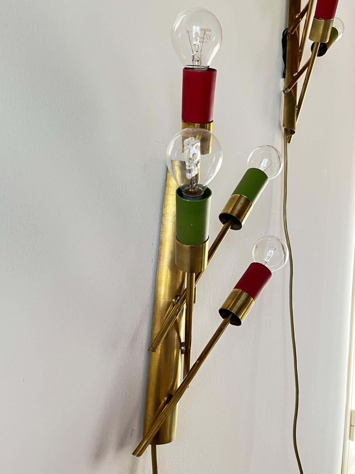 Lrare Pair Of Brass Wall Lamps, 1950s With 4 Lights, Italian Production photo buy