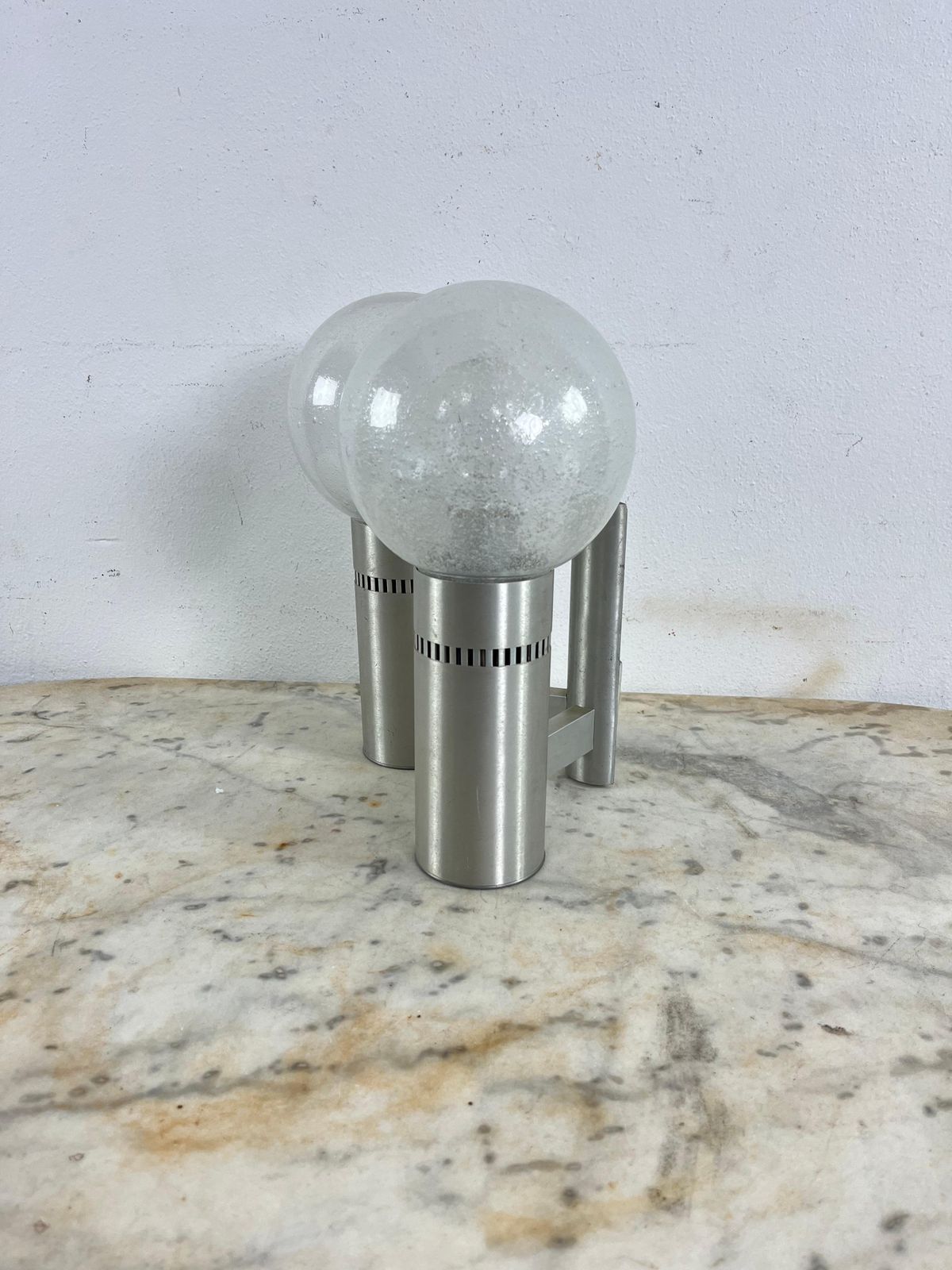 2 Light Brushed Steel And Glass Wall Lamp, Made In Italy 1970s photo 333.0