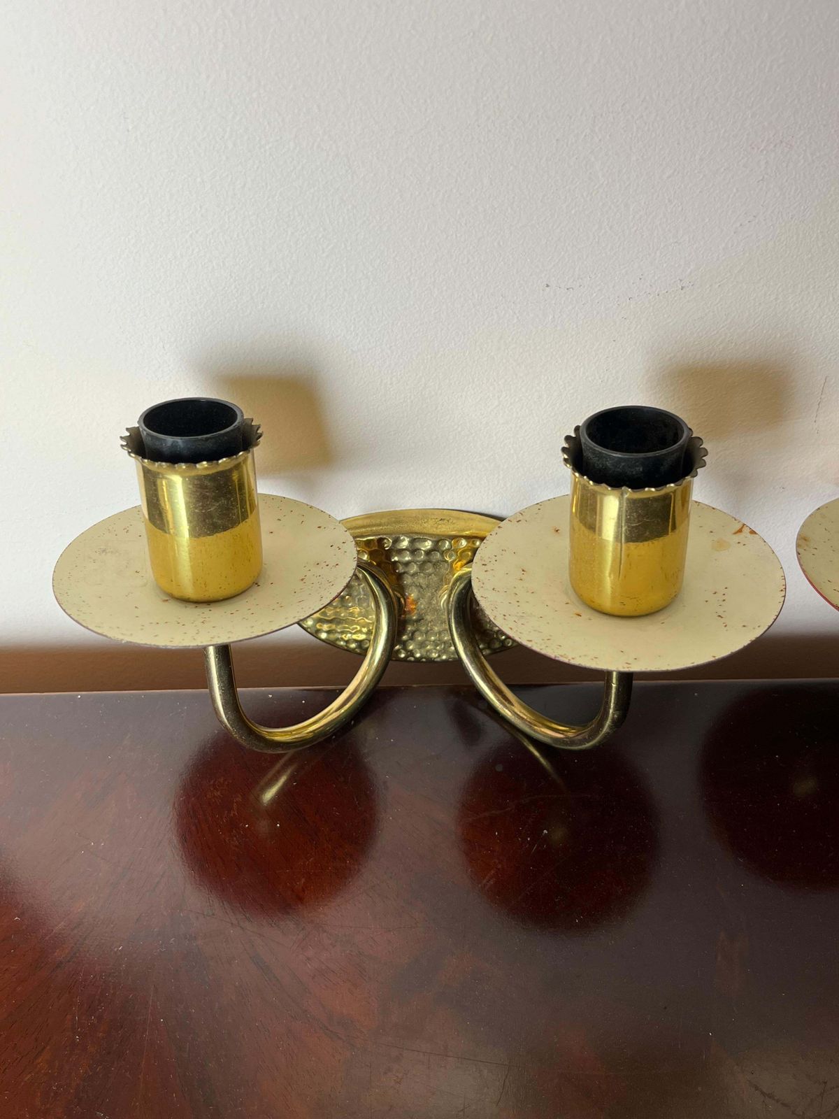 Set Of 2 Wall Lamps In Brass And Colored Aluminium, Made In Italy, 1950s photo for sale
