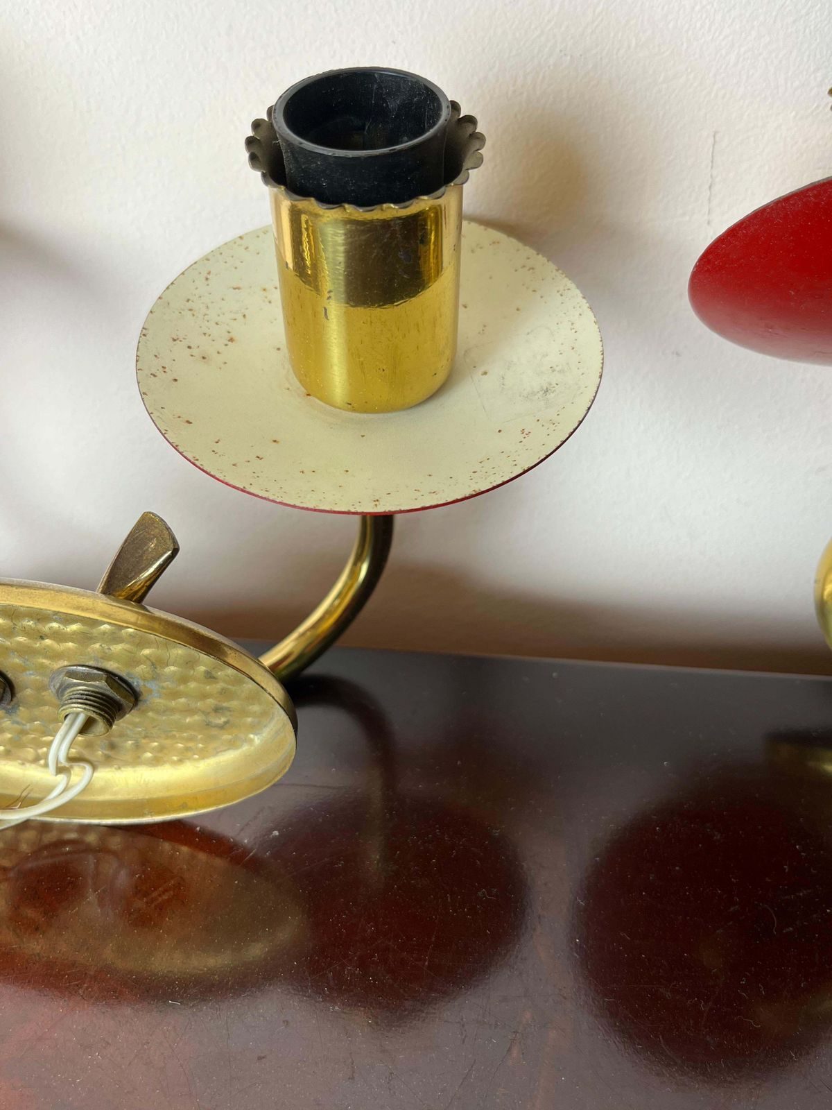 Set Of 2 Wall Lamps In Brass And Colored Aluminium, Made In Italy, 1950s photo vintage