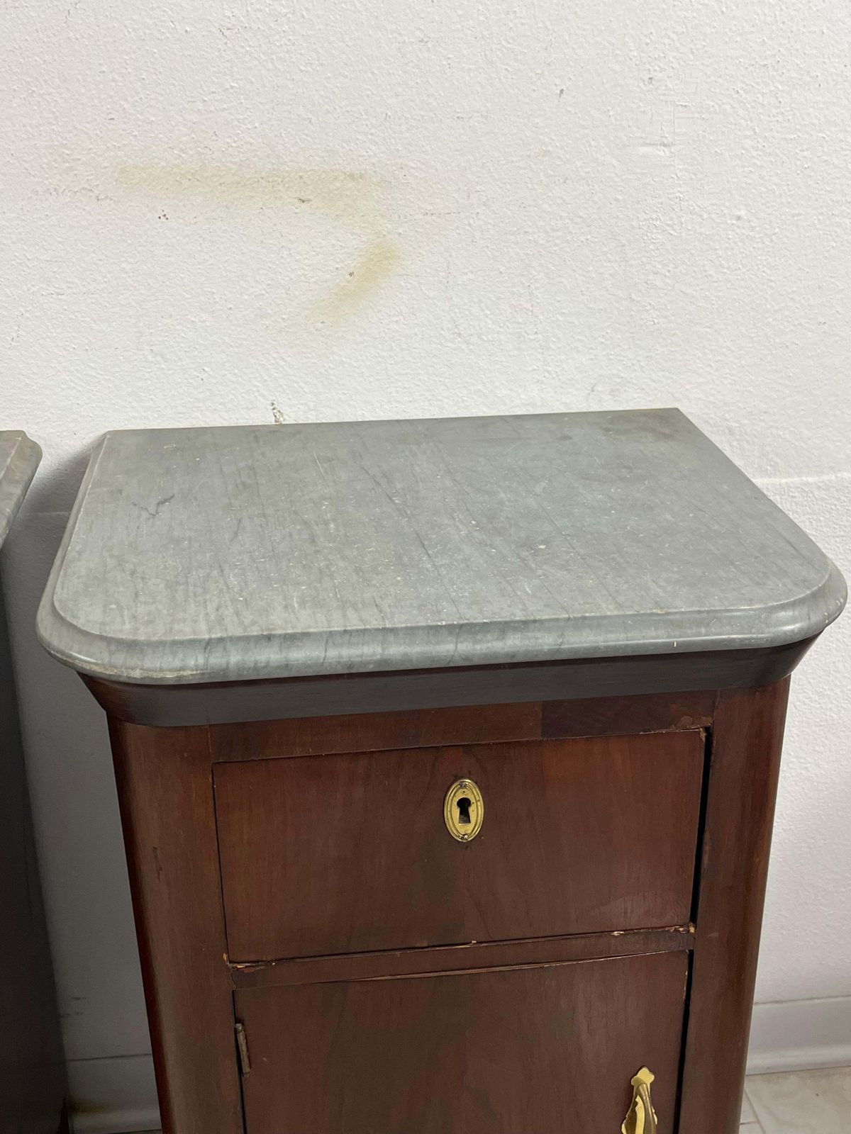 1366.0 Set Of 2 Little Mid Century Italian Gray Marble Top Nightstands, 1940s photo