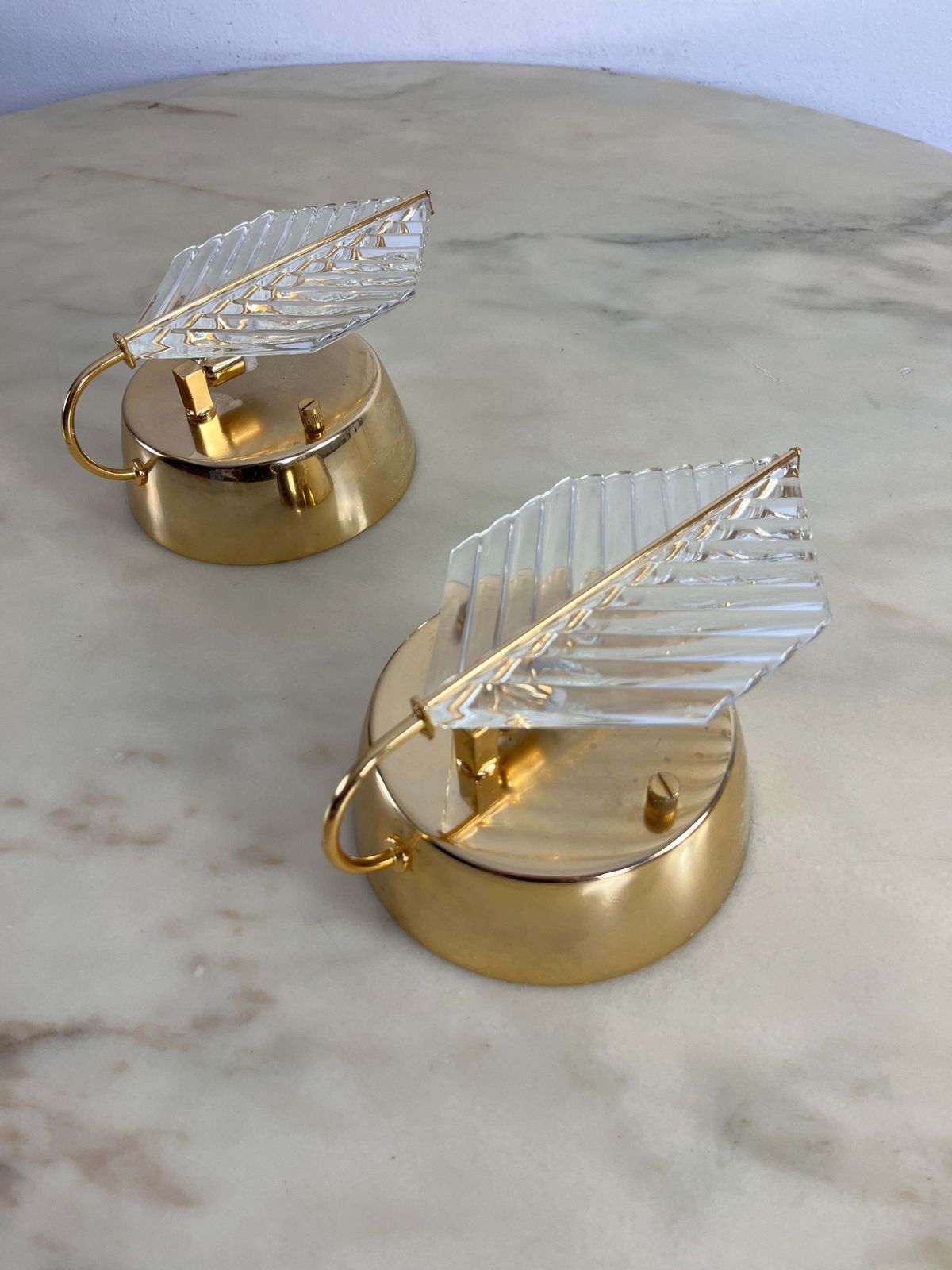 Set Of 2 Wall Lamps In Brass And Murano Glass, Zero Quattro 1970s photo vinterior