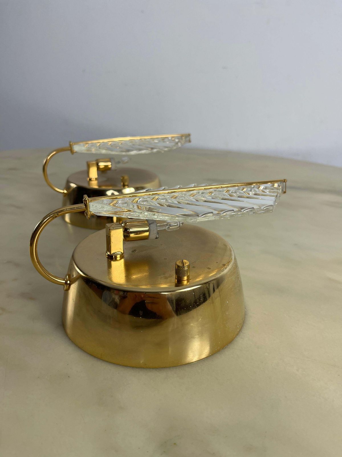 Set Of 2 Wall Lamps In Brass And Murano Glass, Zero Quattro 1970s photo buy